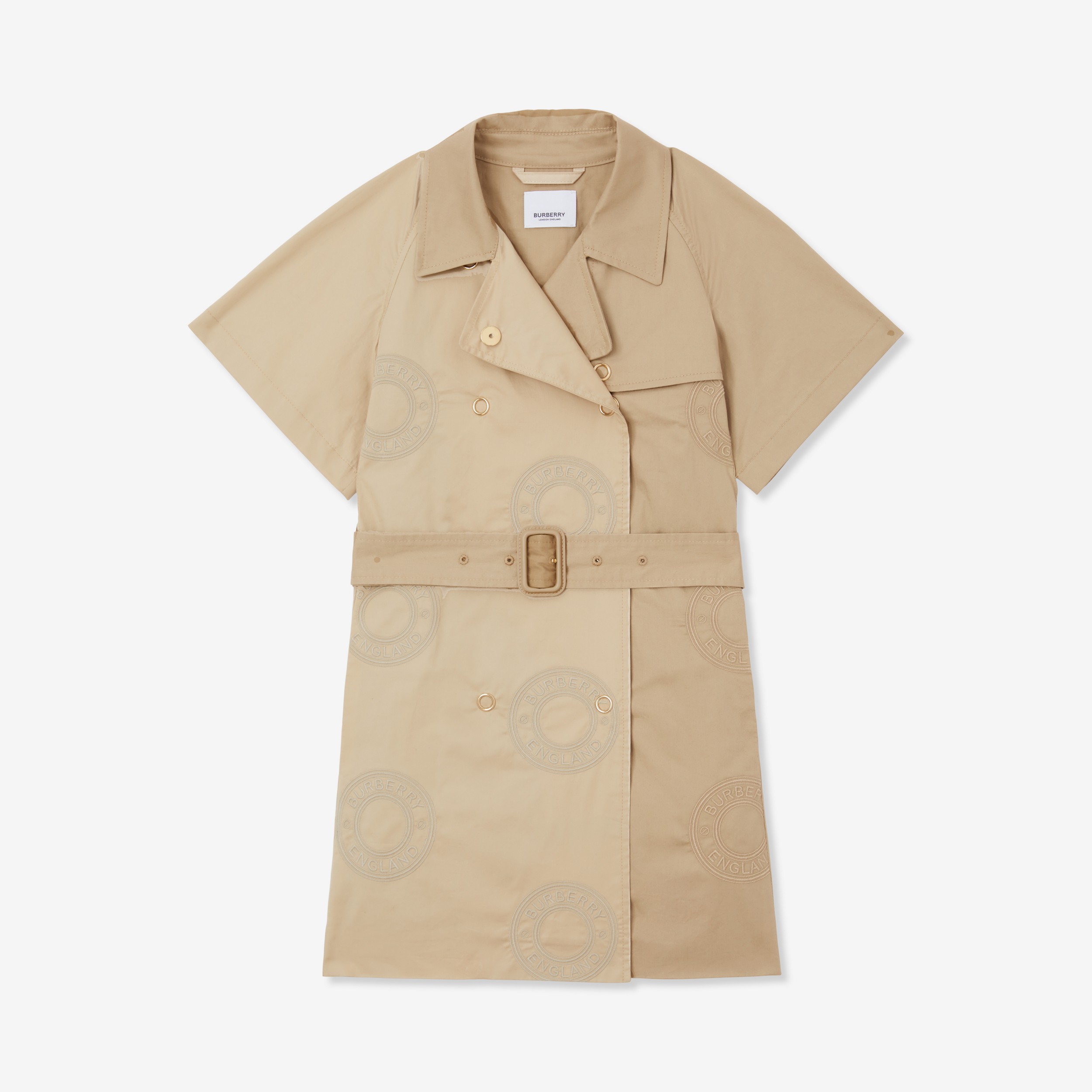 Vestido estilo trench coat en algodón elástico con logotipos (Beige Vintage) | Burberry® oficial - 1