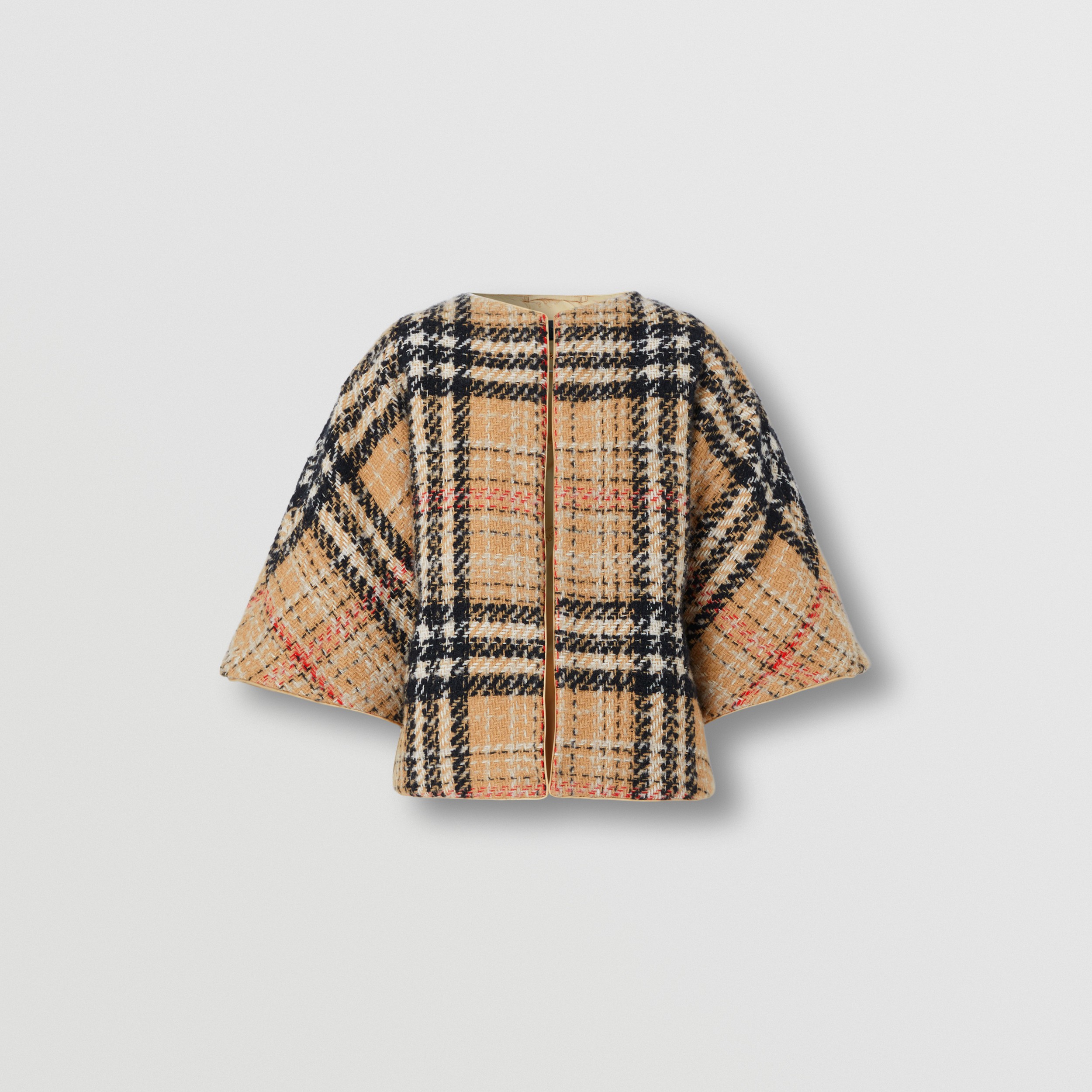 Exaggerated Check Cashmere Silk Tweed Cape in Archive Beige - Women | Burberry® Official - 4