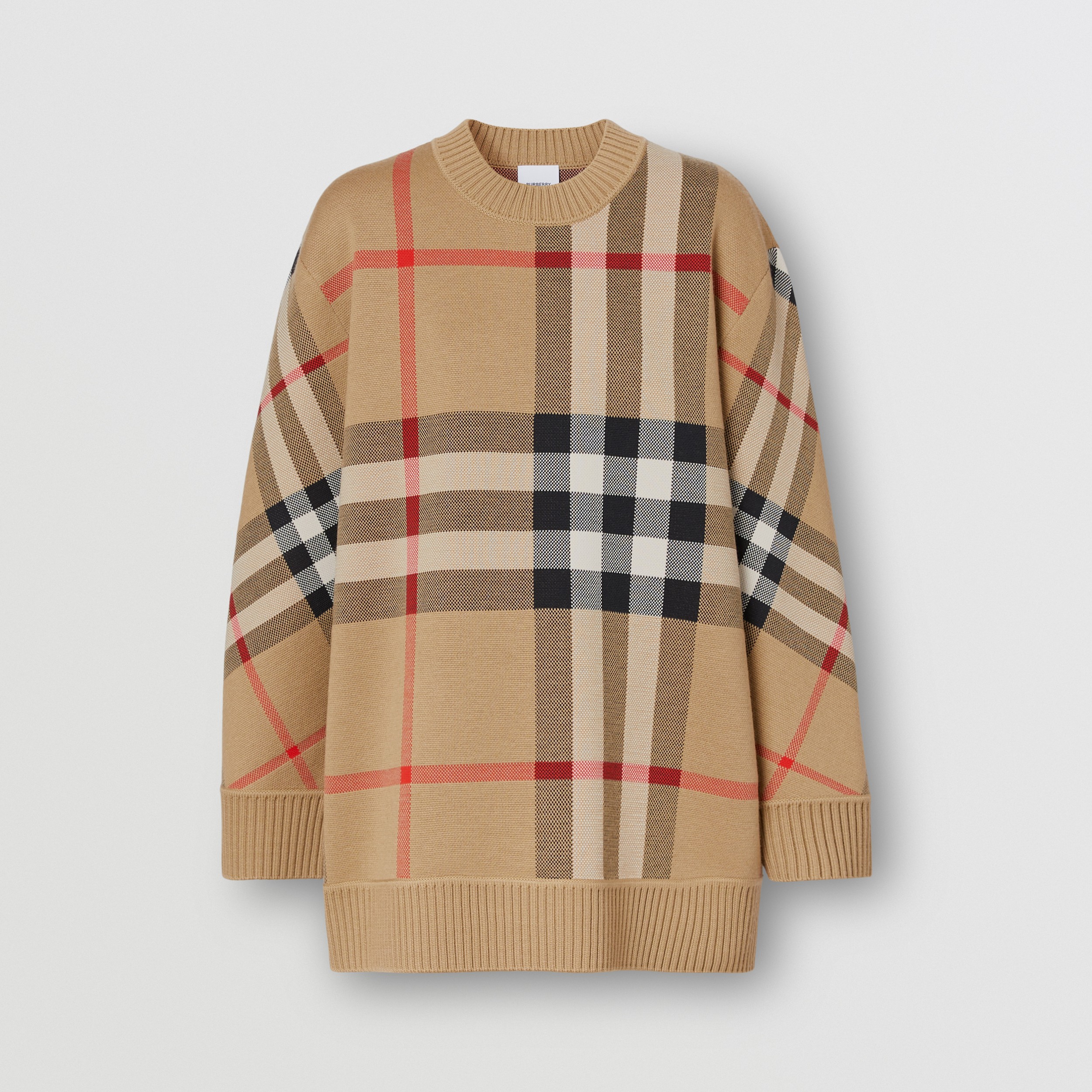 Check Technical Wool Jacquard Sweater in Archive Beige - Women | Burberry® Official Check Technical Wool Jacquard Sweater in Archive Beige - Women | Burberry® Official