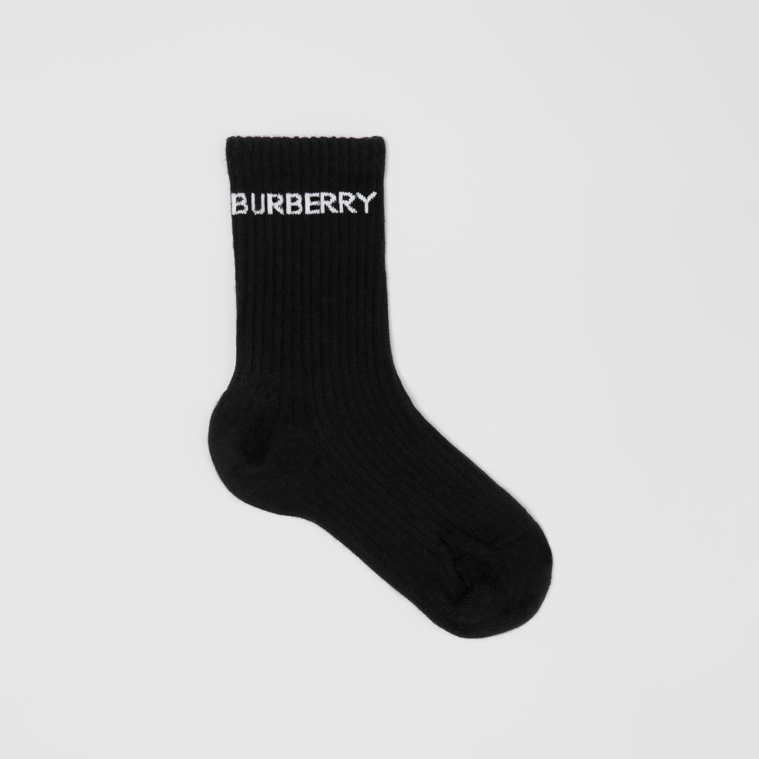 Logo Intarsia Technical Stretch Cotton Socks in Black | Burberry® Official - 1