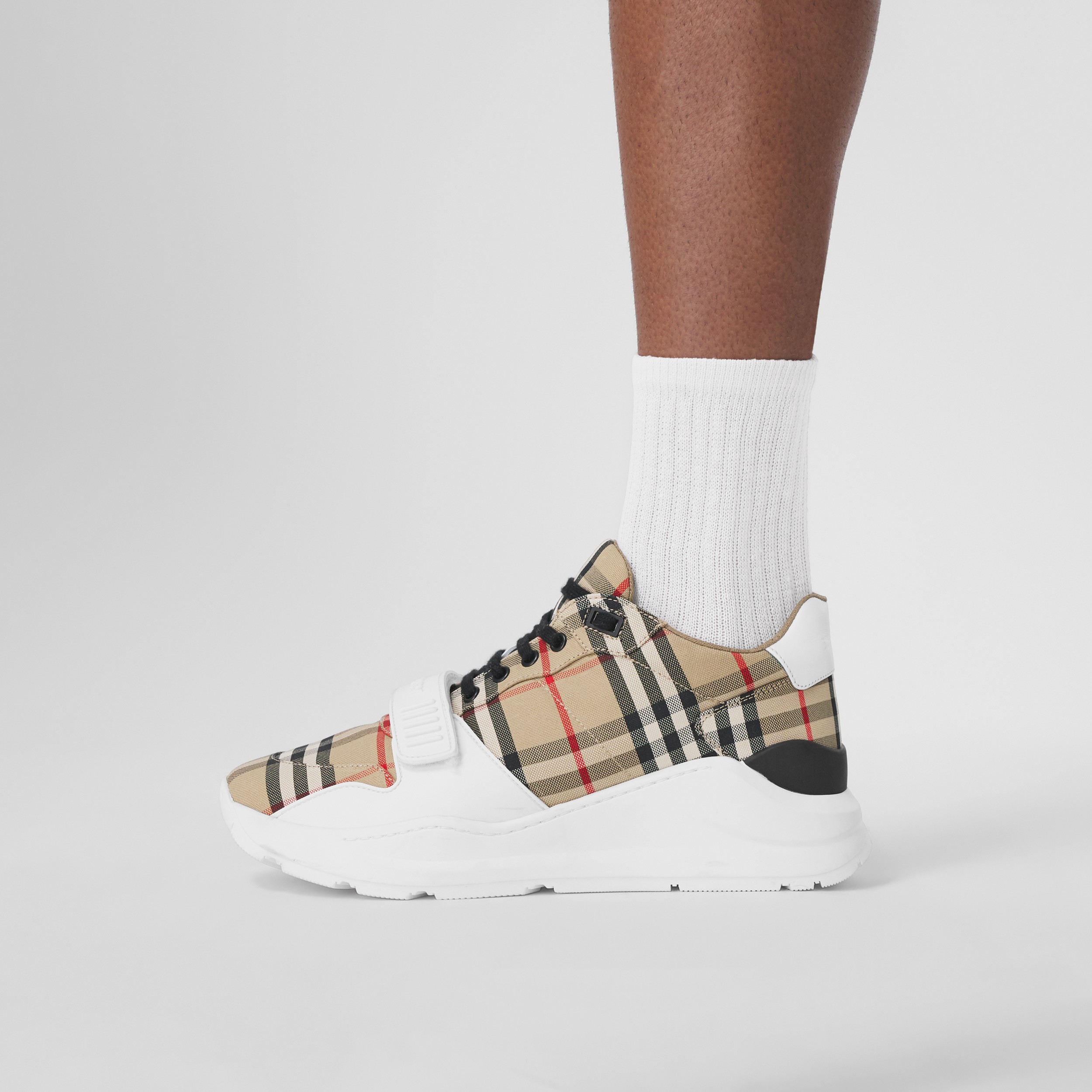 Vintage Check, Suede and Leather Sneakers in Archive Beige - Men 