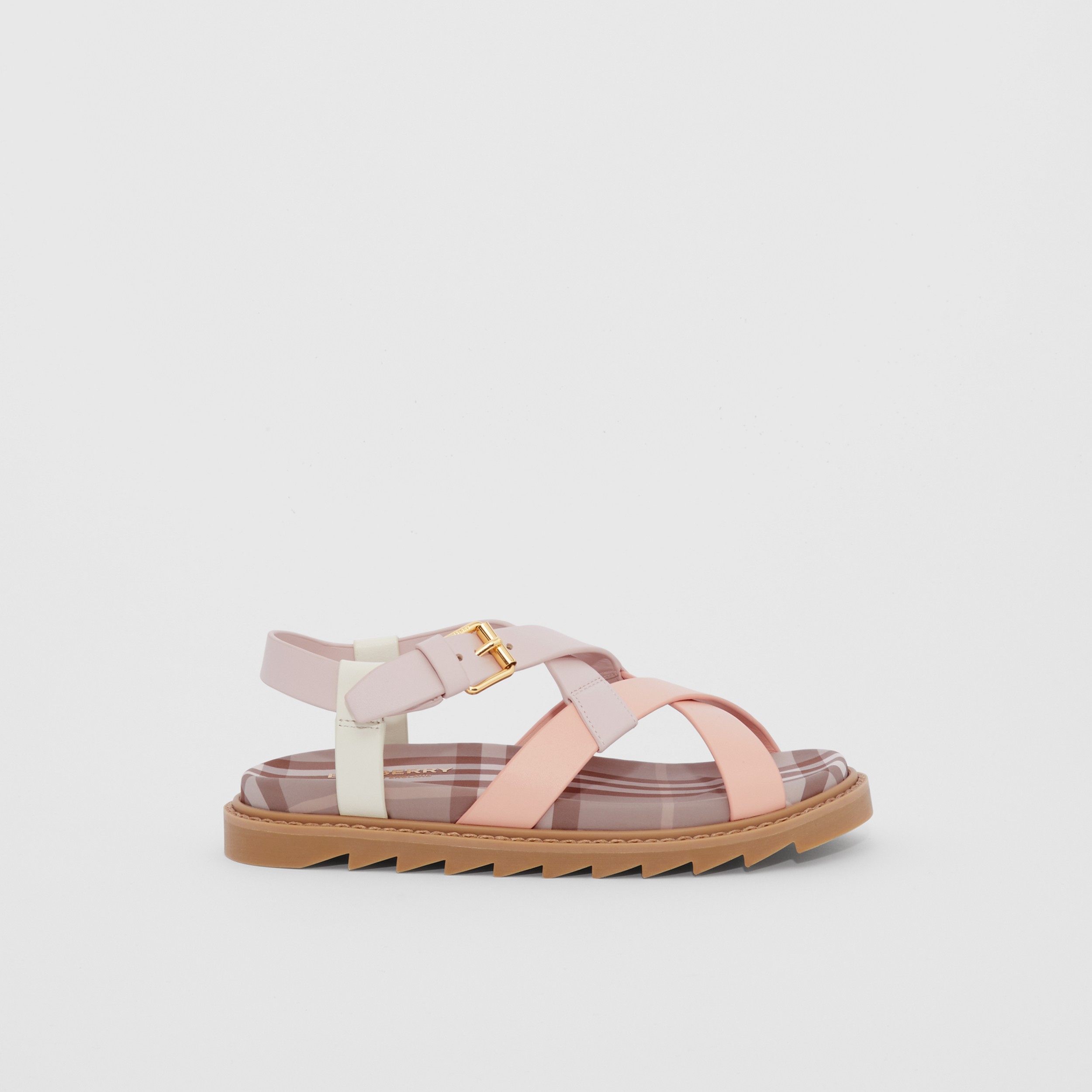 Vintage Check and Leather Sandals in Powder Pink - Children | Burberry® Official - 4