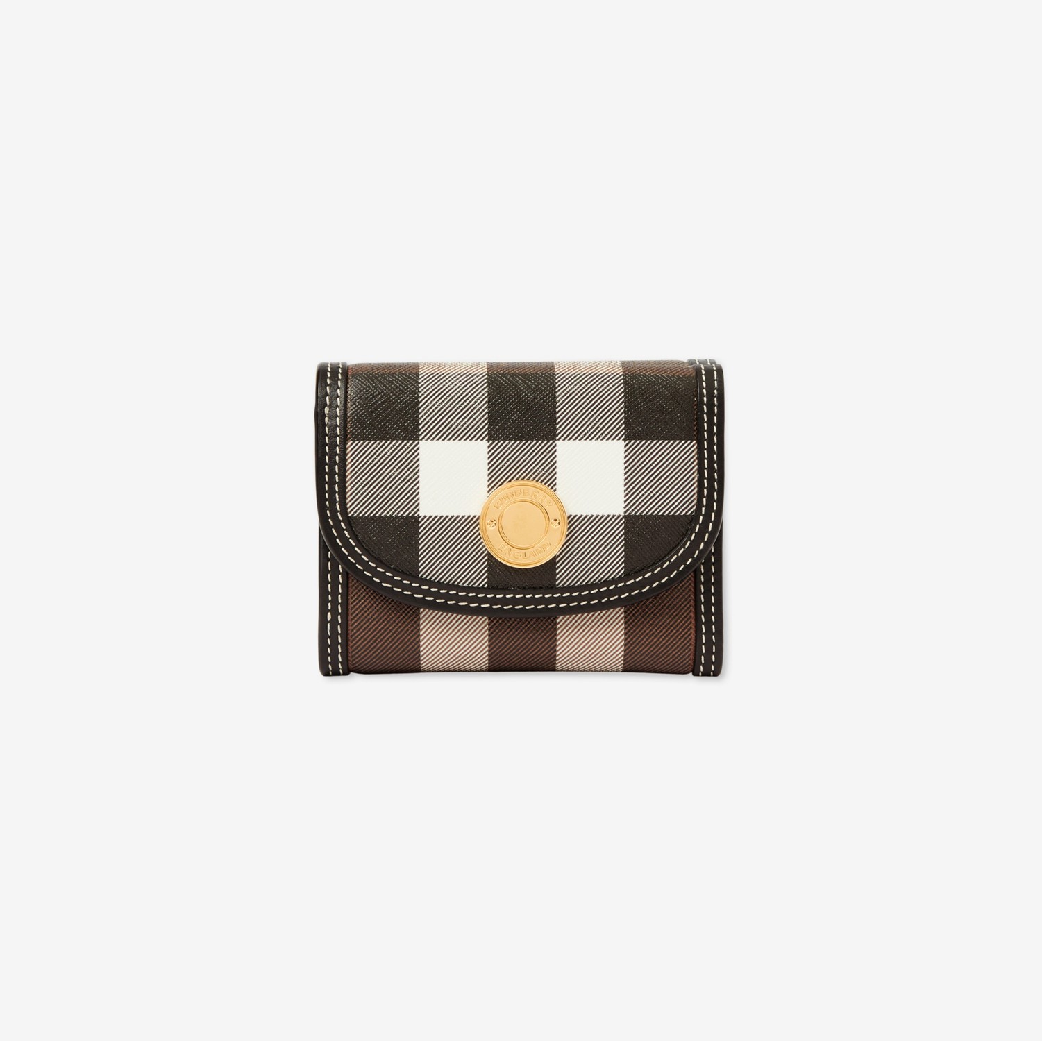Check and Leather Small Folding Wallet in Dark birch brown - Women | Burberry® Official