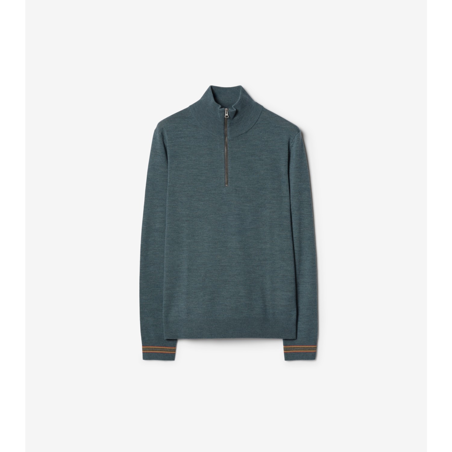 Icon Stripe Trim Wool Half-zip Sweater