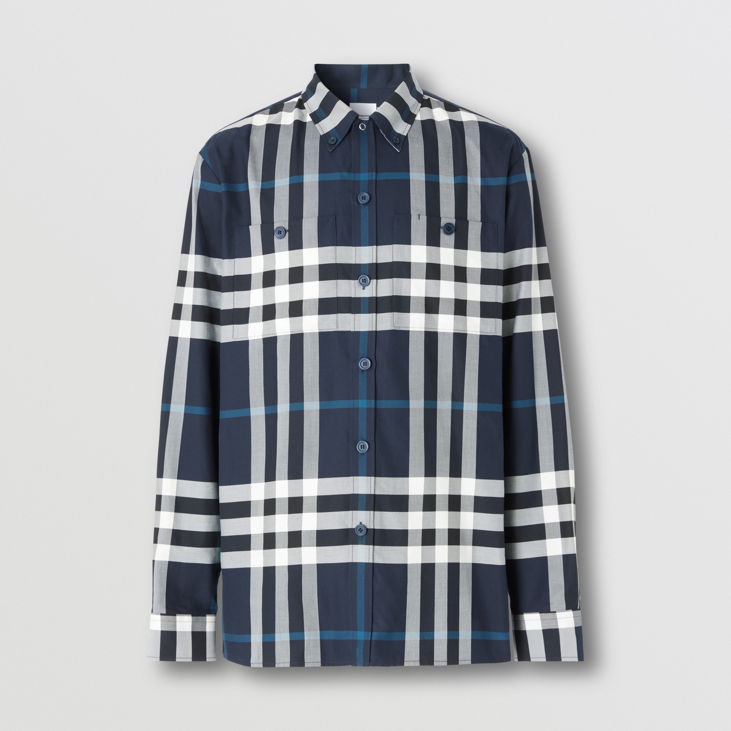 Camisa en sarga de algodón con Night Check (Azul Marengo Oscuro/blanco) - Hombre | Burberry® oficial - 4