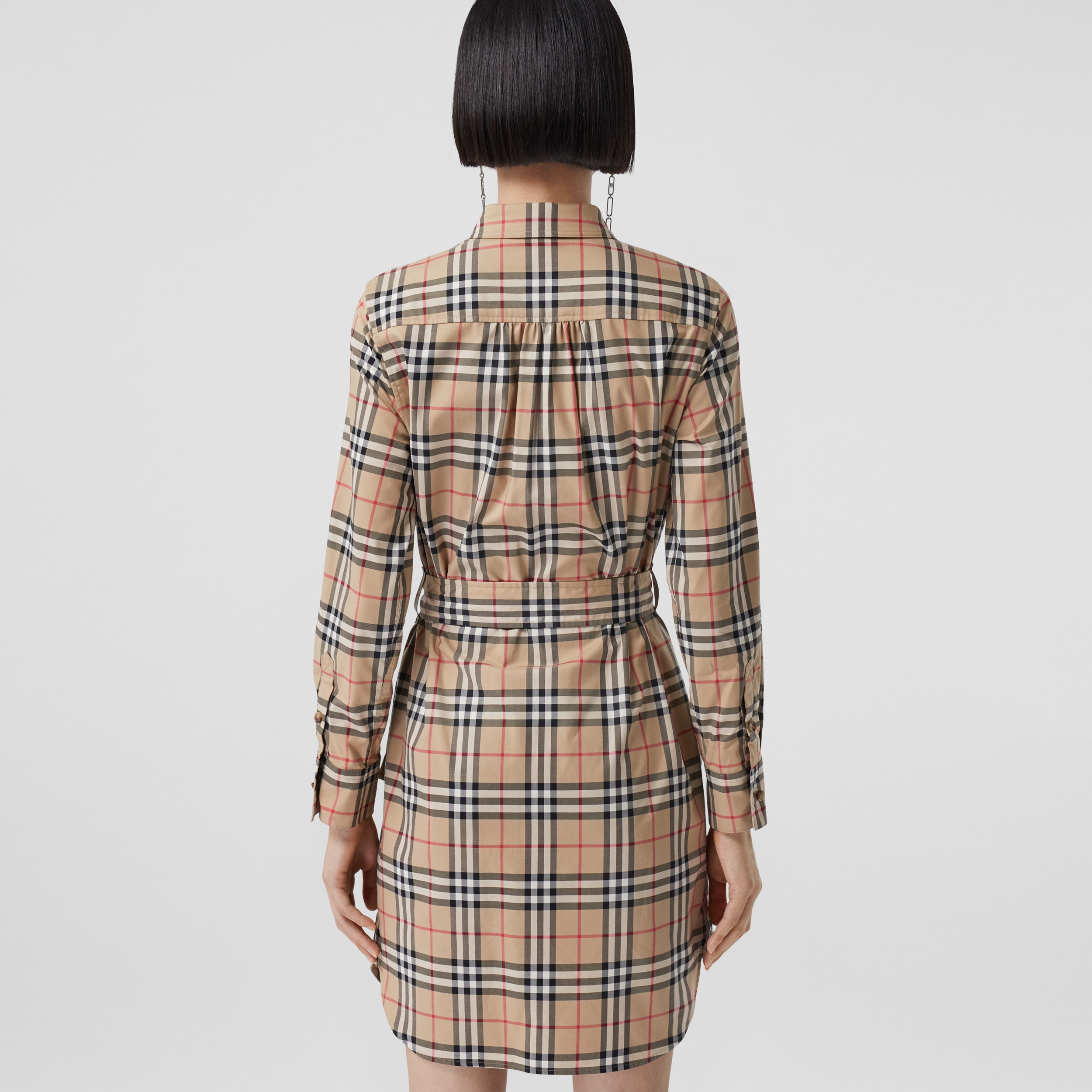 Vintage Check Stretch Cotton Tie-waist Shirt Dress in Archive Beige | Burberry® Official - 3