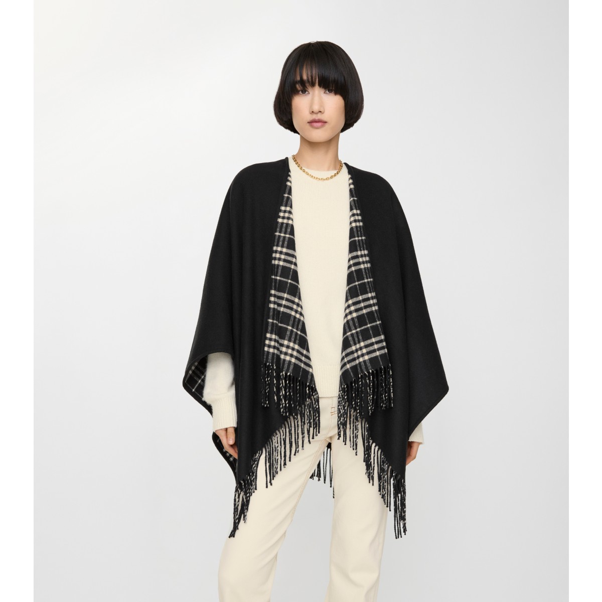  Check Reversible Wool Cape