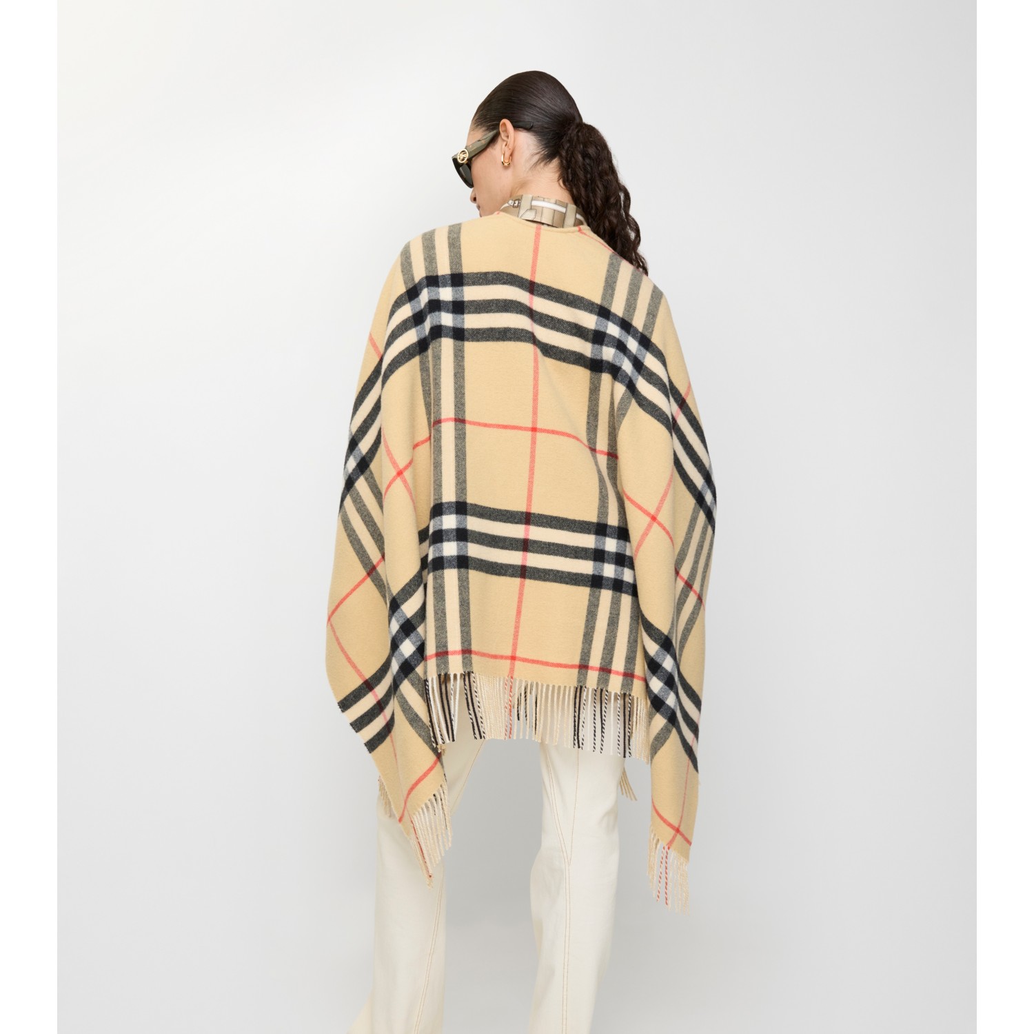 Contrast Check Cashmere Wool Cape - thumbnail 7