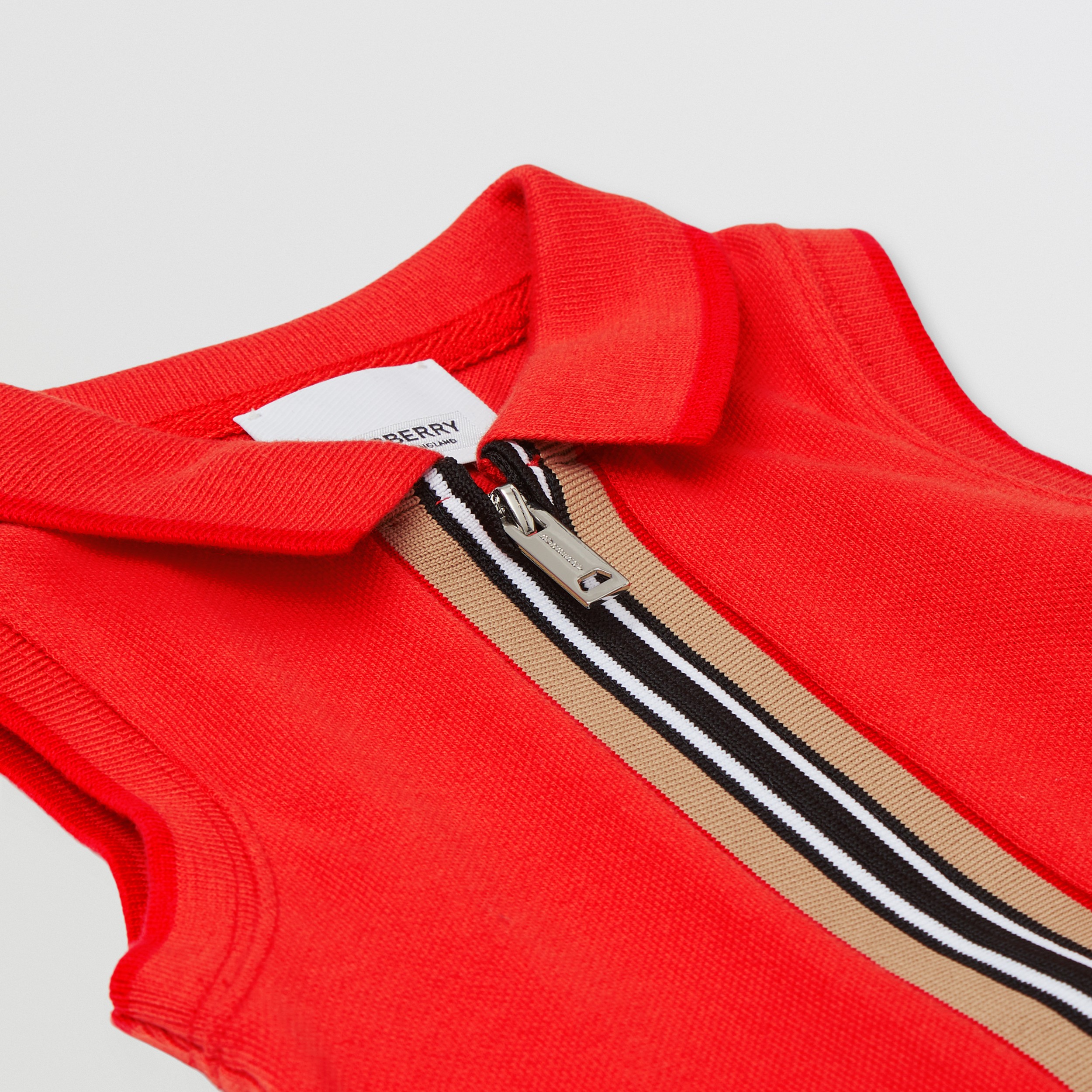 Icon Stripe Detail Cotton Zip-front Polo Dress in Vermilion Red - Children | Burberry® Official - 2