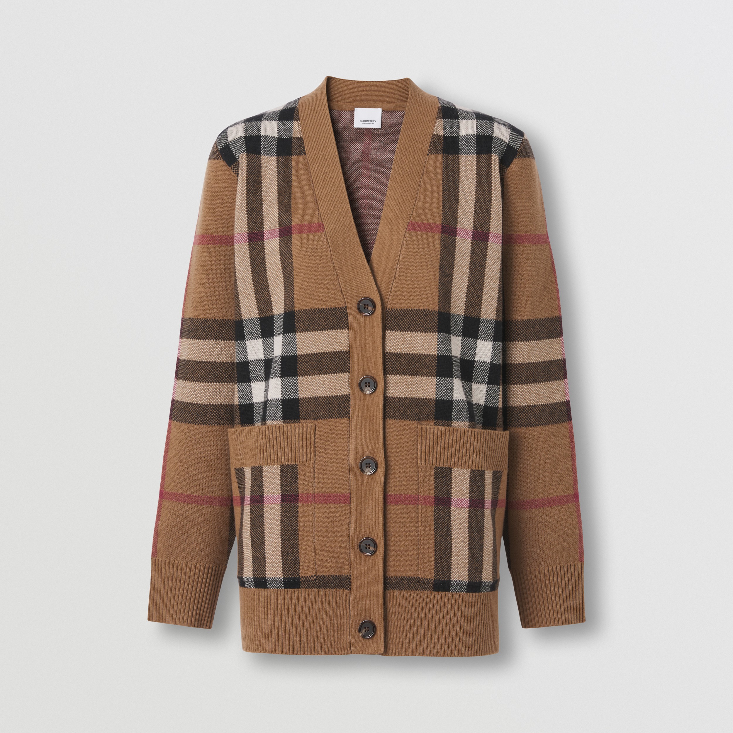 Check Wool Cashmere Jacquard Cardigan in Birch Brown - Women | Burberry® Official - 4