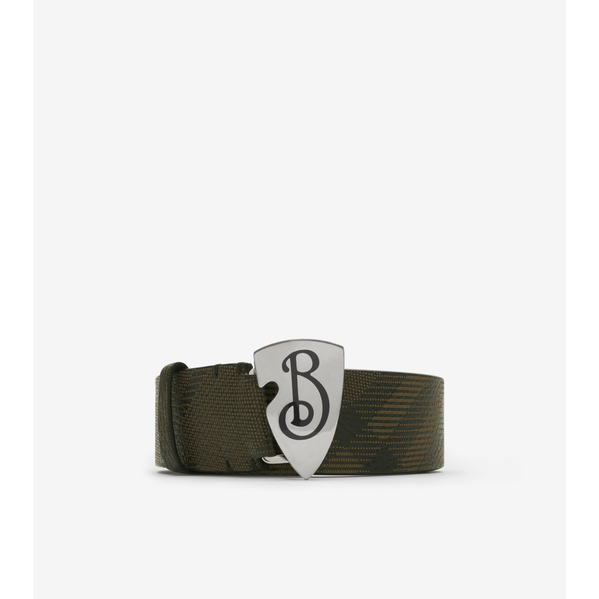 Burberry Check Leather B Shield Belt In Black