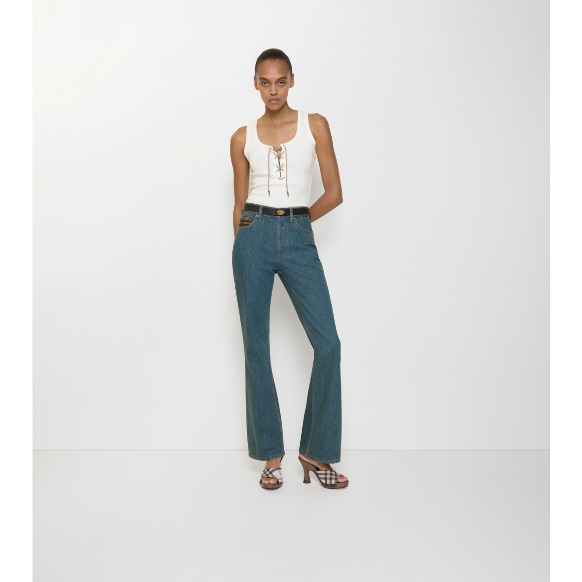  Check High-rise Bootcut Jeans