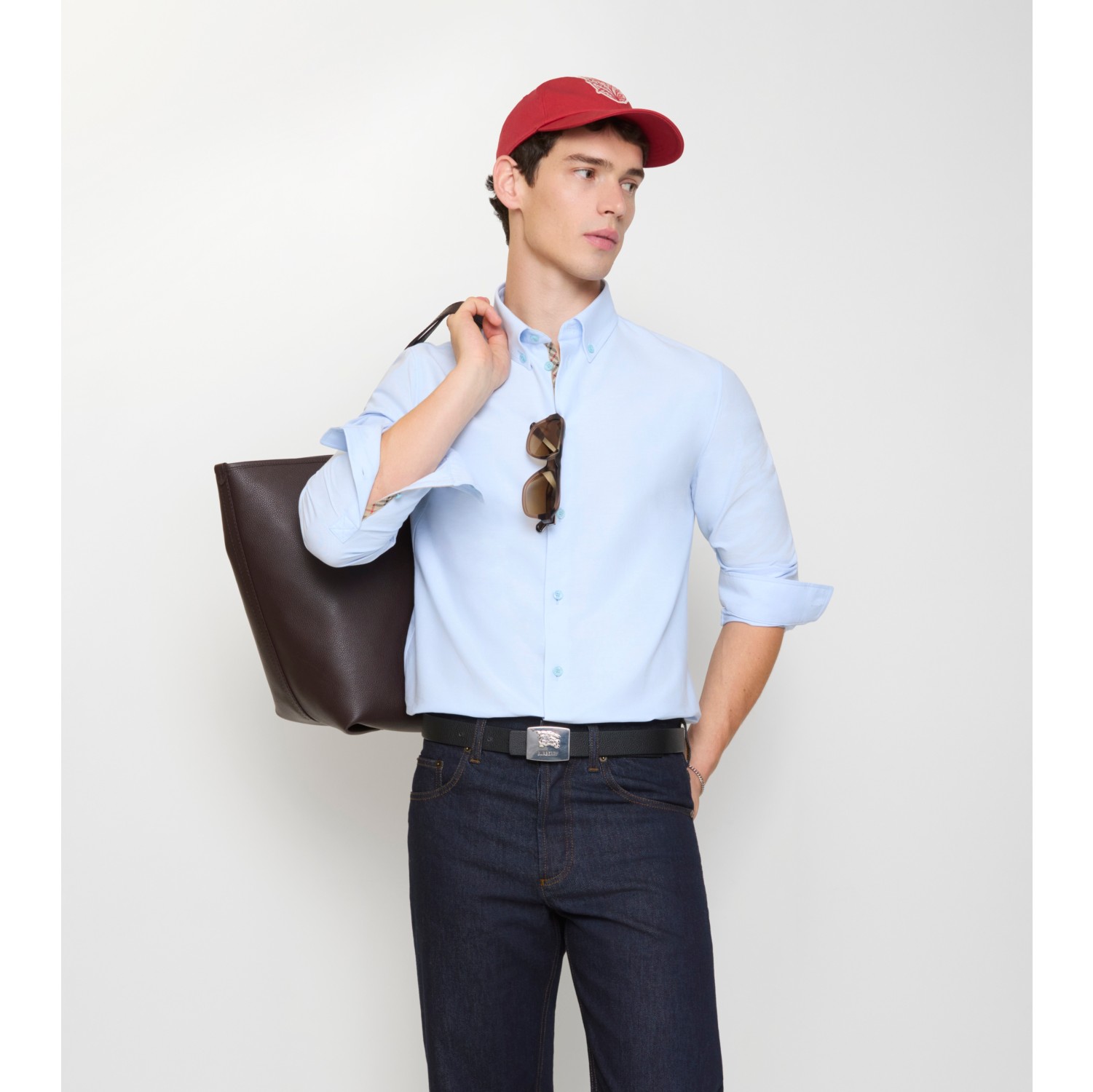 Slim Fit Cotton Oxford Shirt in Blue smoke - Men | Burberry® Official