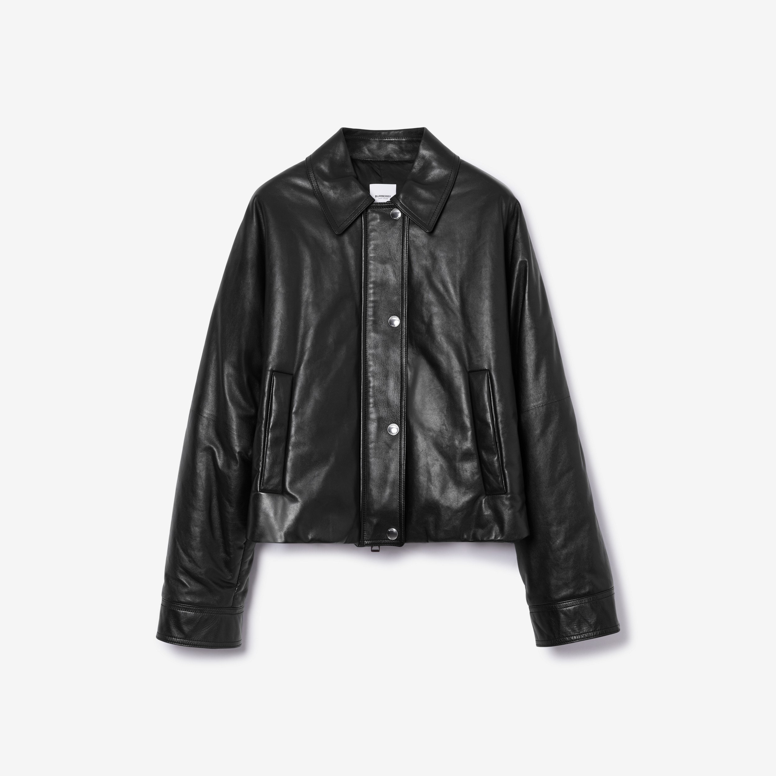 Embroidered EKD Leather Jacket in Black - Women | Burberry® Official - 1