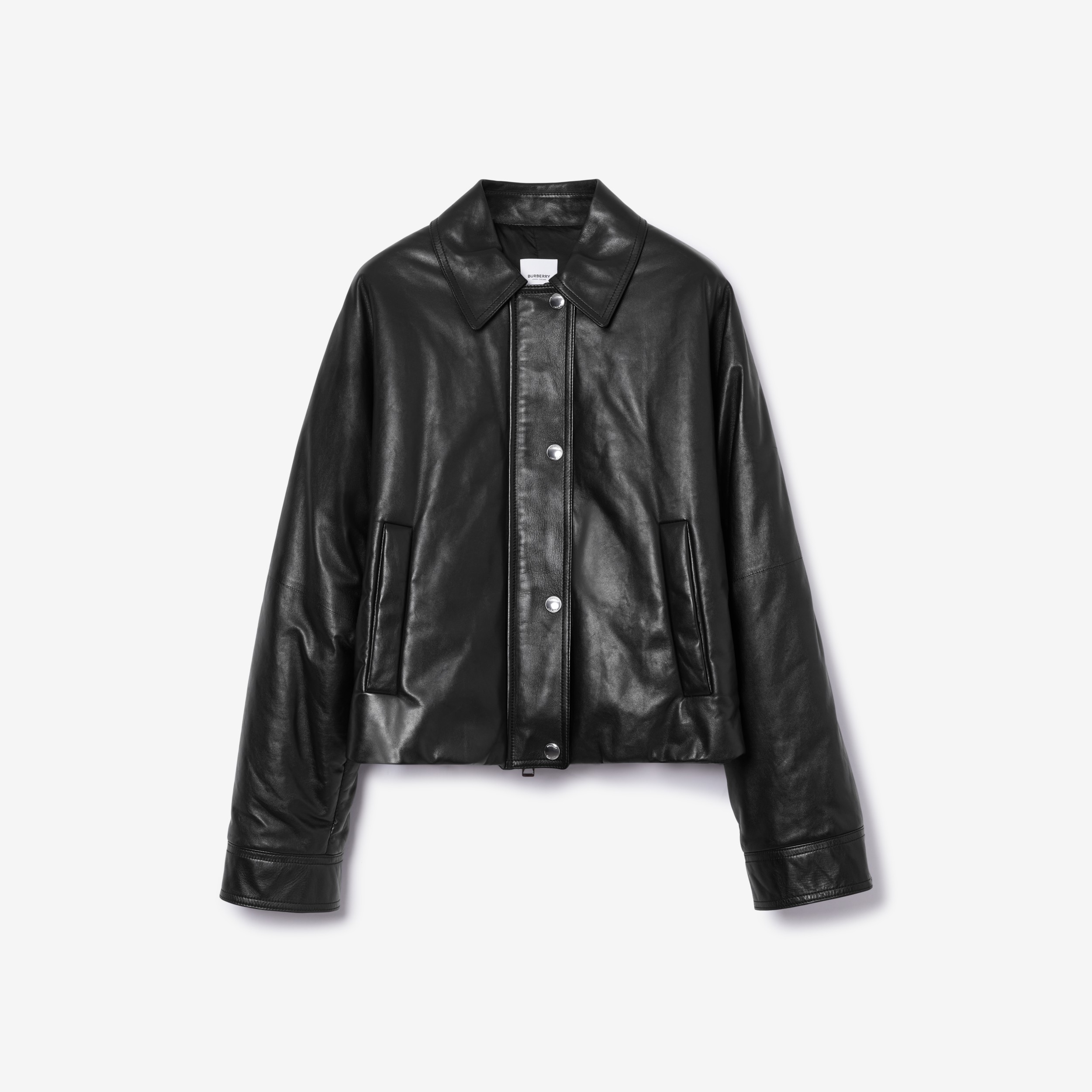 Veste en cuir avec emblème du Cavalier brodé (Noir) - Femme | Site officiel Burberry® - 1