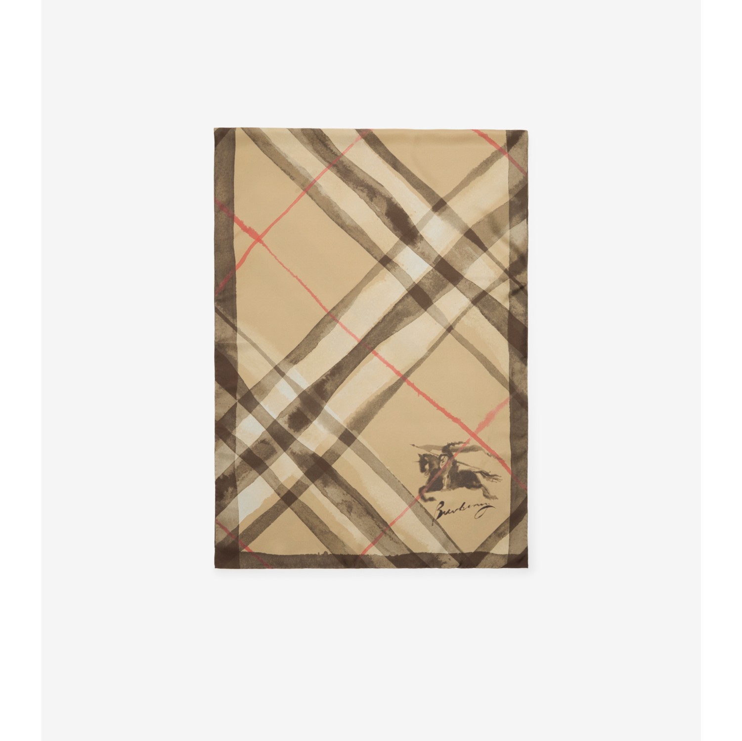 Wide Watercolour Check Silk Scarf