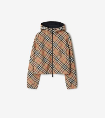 Cropped Reversible Check Jacket in Sand beige - Women | Burberry