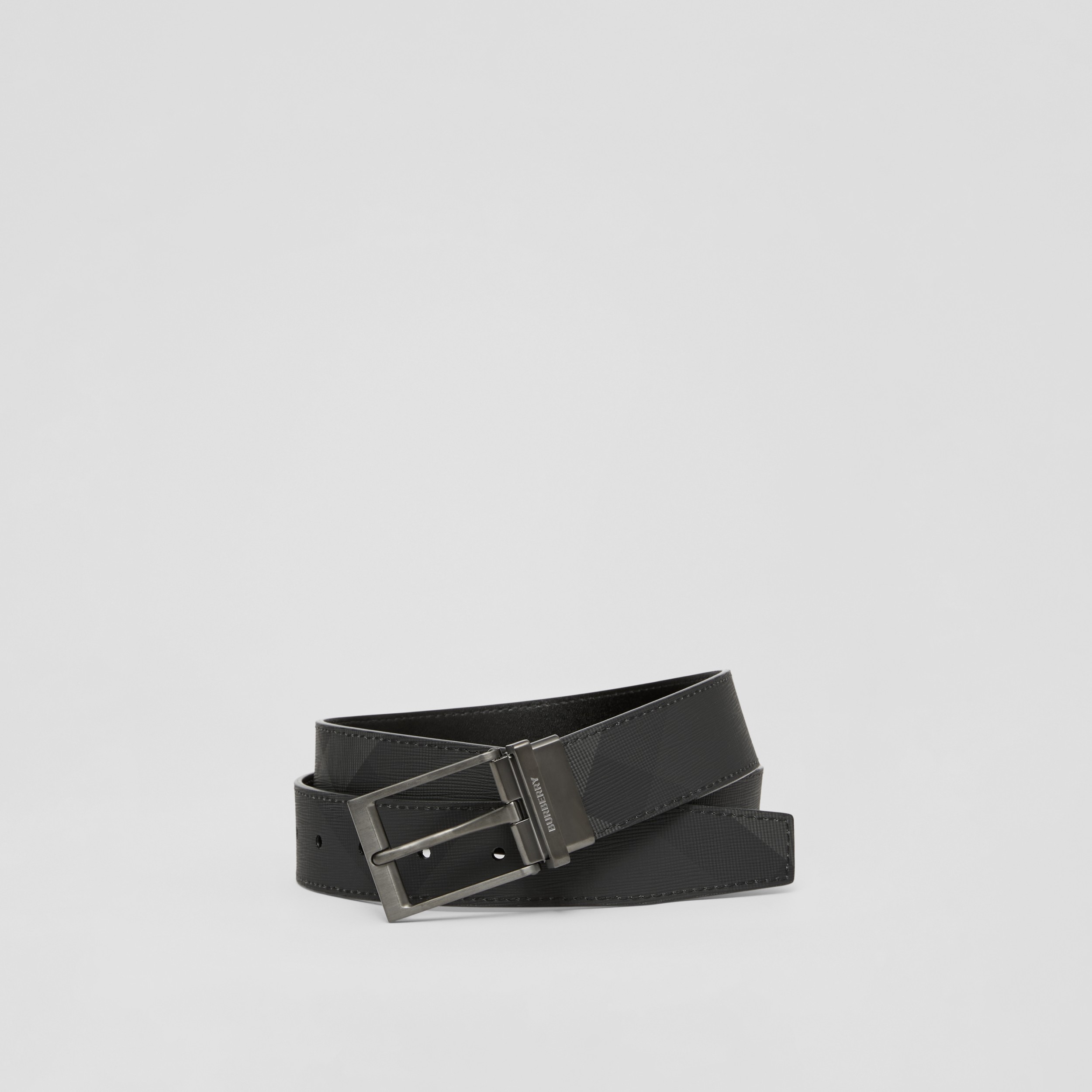 Check and Leather Reversible Belt in Charcoal/graphite - Men | Burberry®  Official