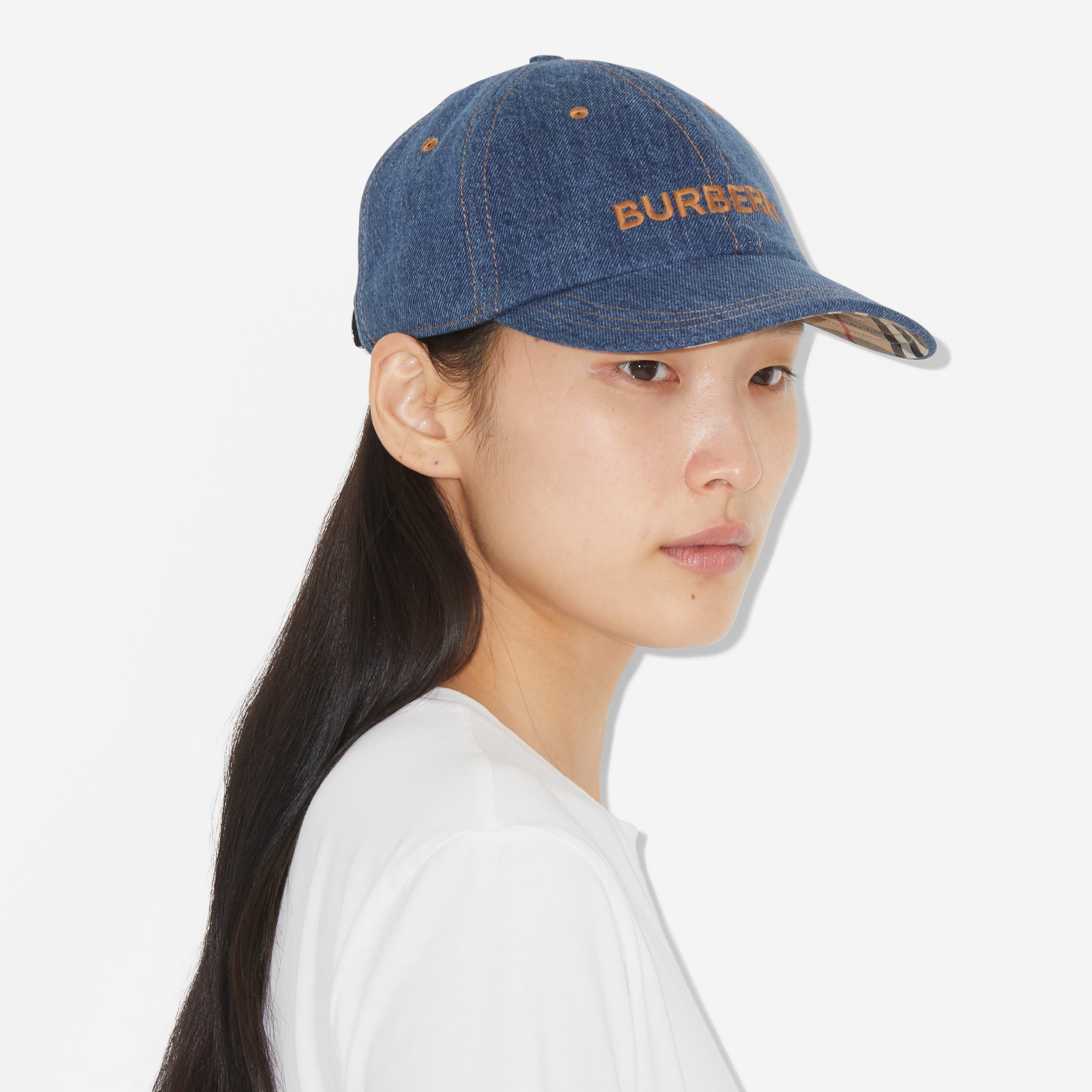 Embroidered Logo Denim Baseball Cap in Washed Indigo | Burberry® Official - 4