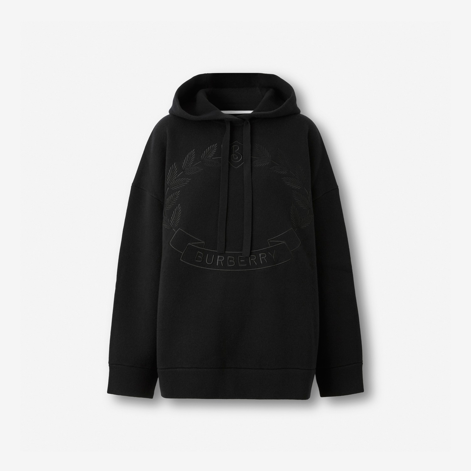 Embroidered Oak Leaf Crest Oversized Hoodie in Black - Women | Burberry® Official