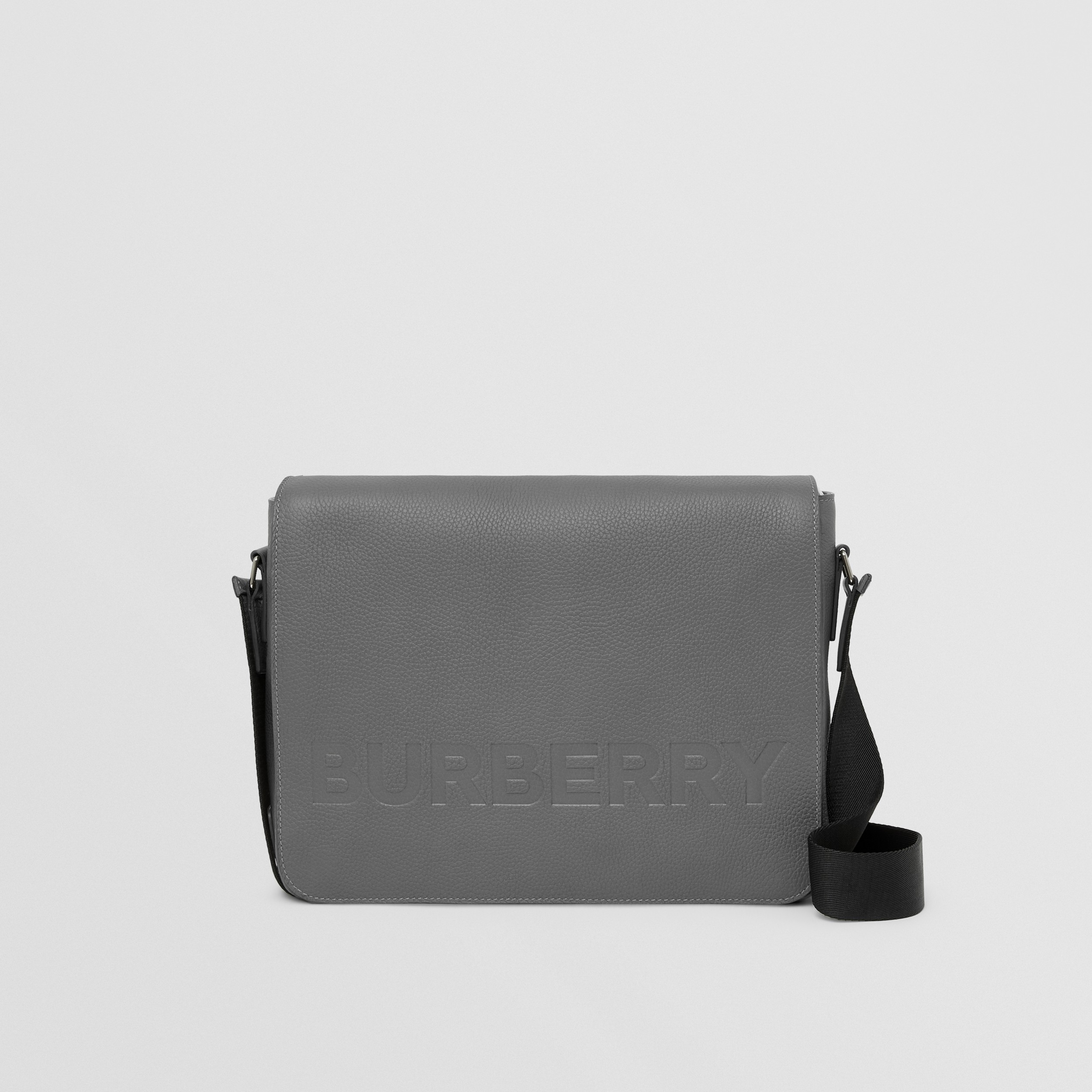 Logo Embossed Leather Messenger Bag in Charcoal Grey - Men | Burberry® Official - 1