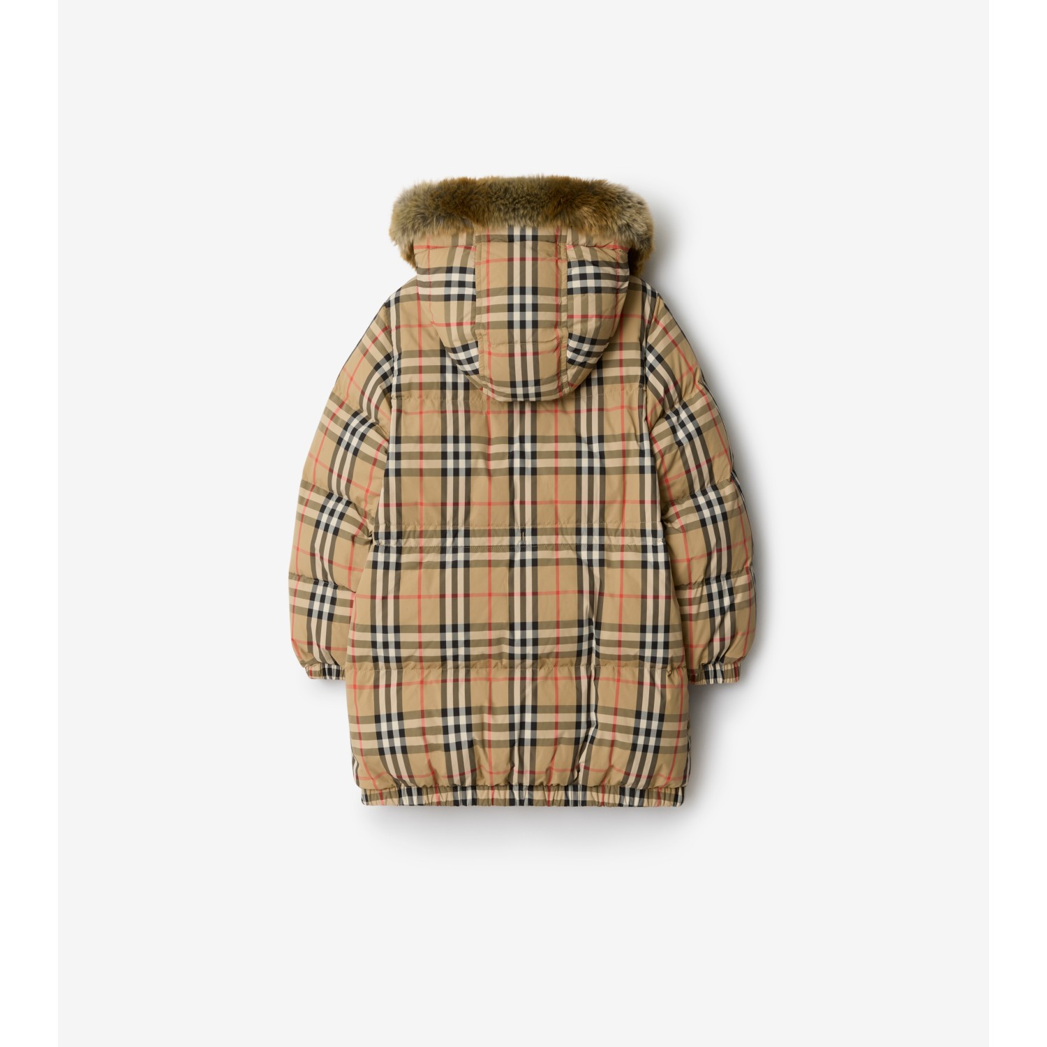 Faux Fur Trim Check Nylon Puffer Coat - thumbnail 3