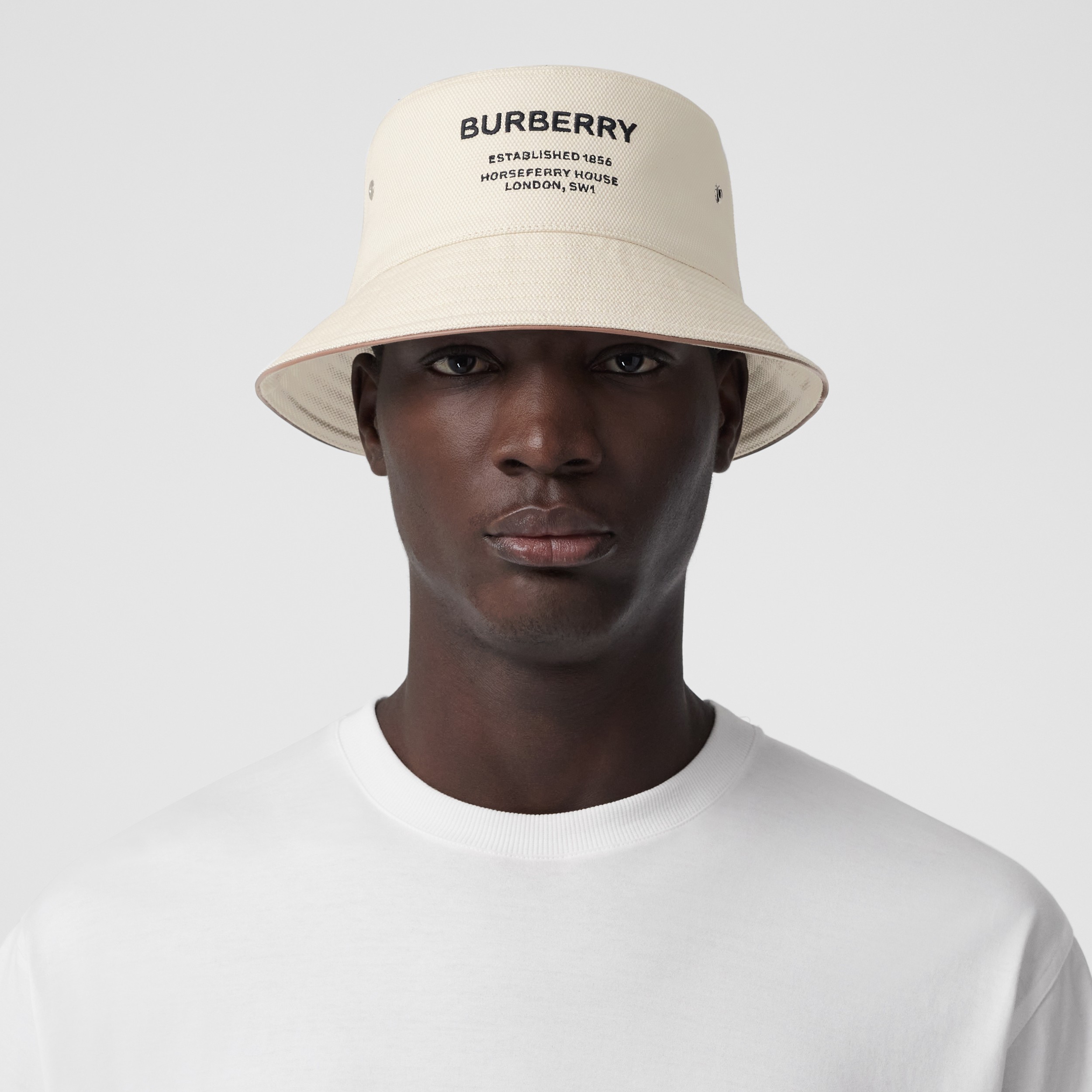 Horseferry Motif Cotton Bucket Hat in Natural | Burberry® Official - 3