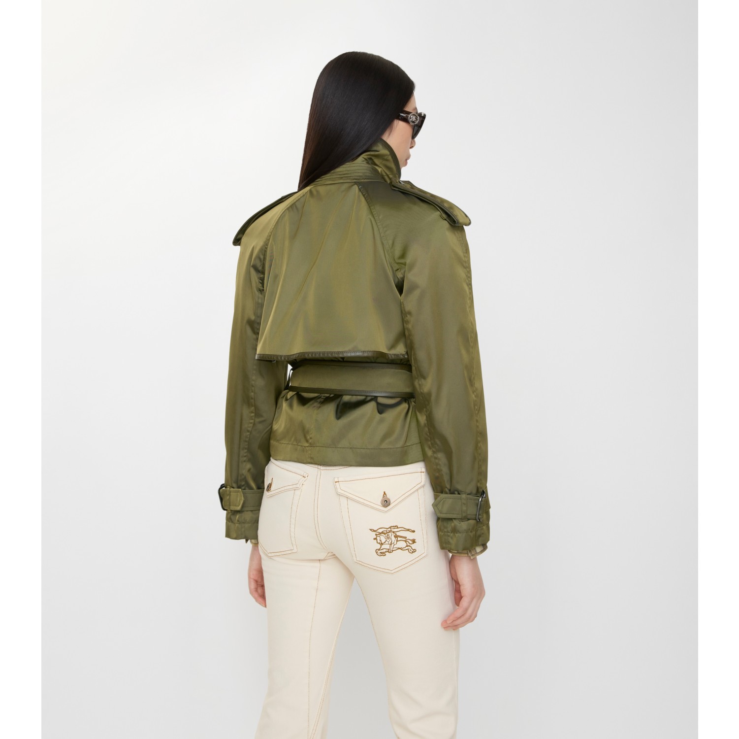Short Nylon Blend Trench Coat in Tent green - Women | Burberry® Official