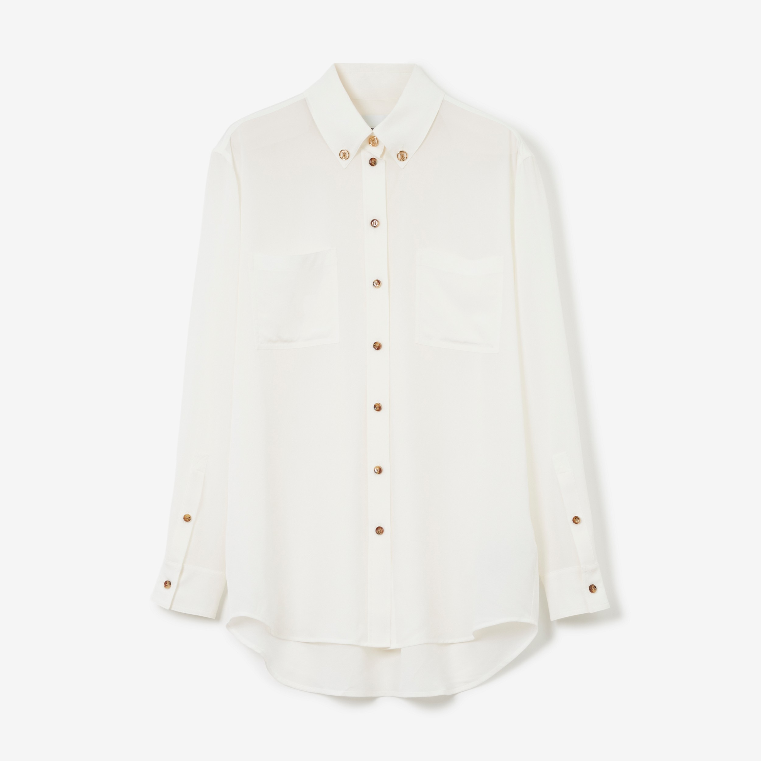 Camisa oversize en seda con botones de monograma (Blanco Natural) - Mujer | Burberry® oficial - 1