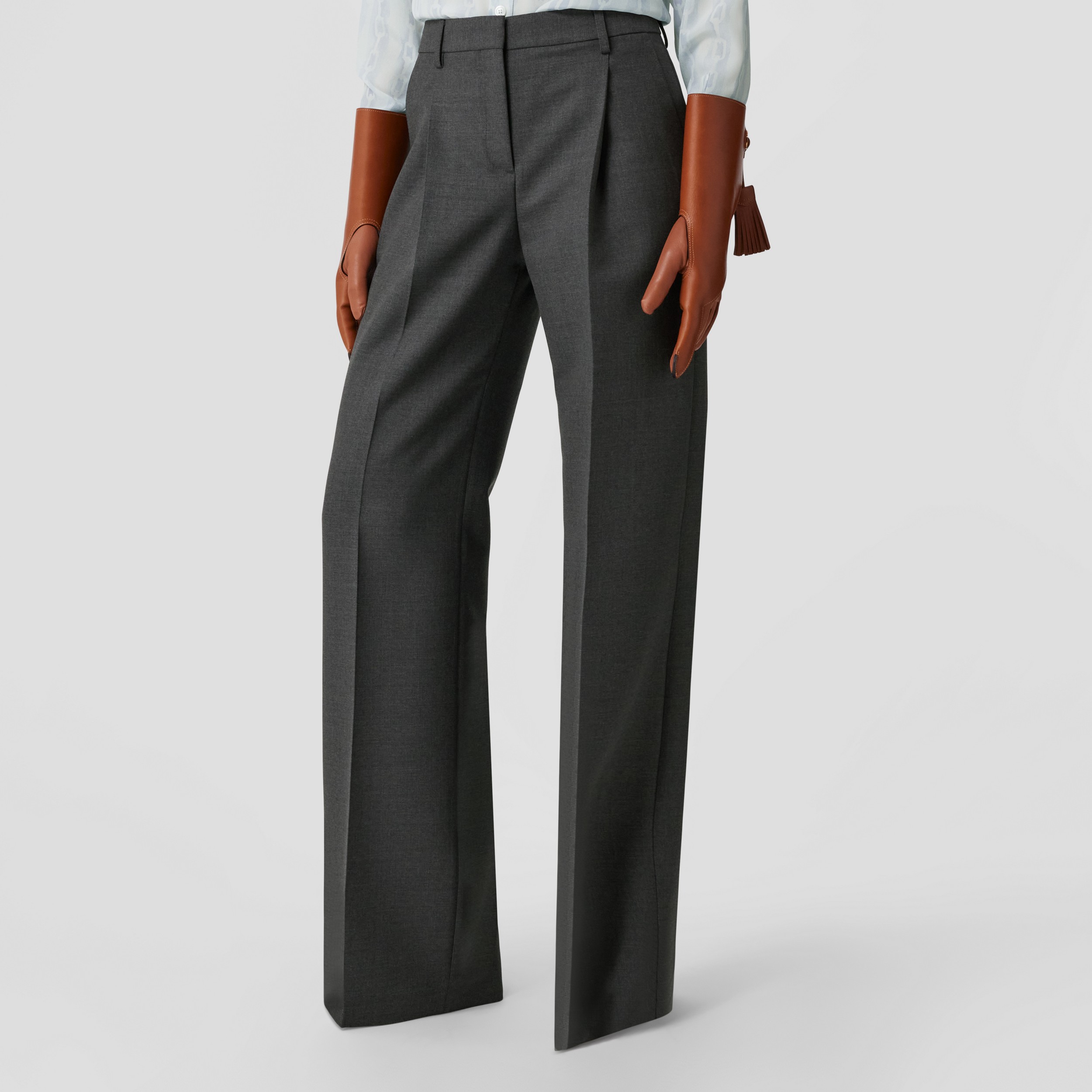 Custom Fit Wool Wide-leg Trousers in Dark Grey Melange - Women | Burberry® Official - 4