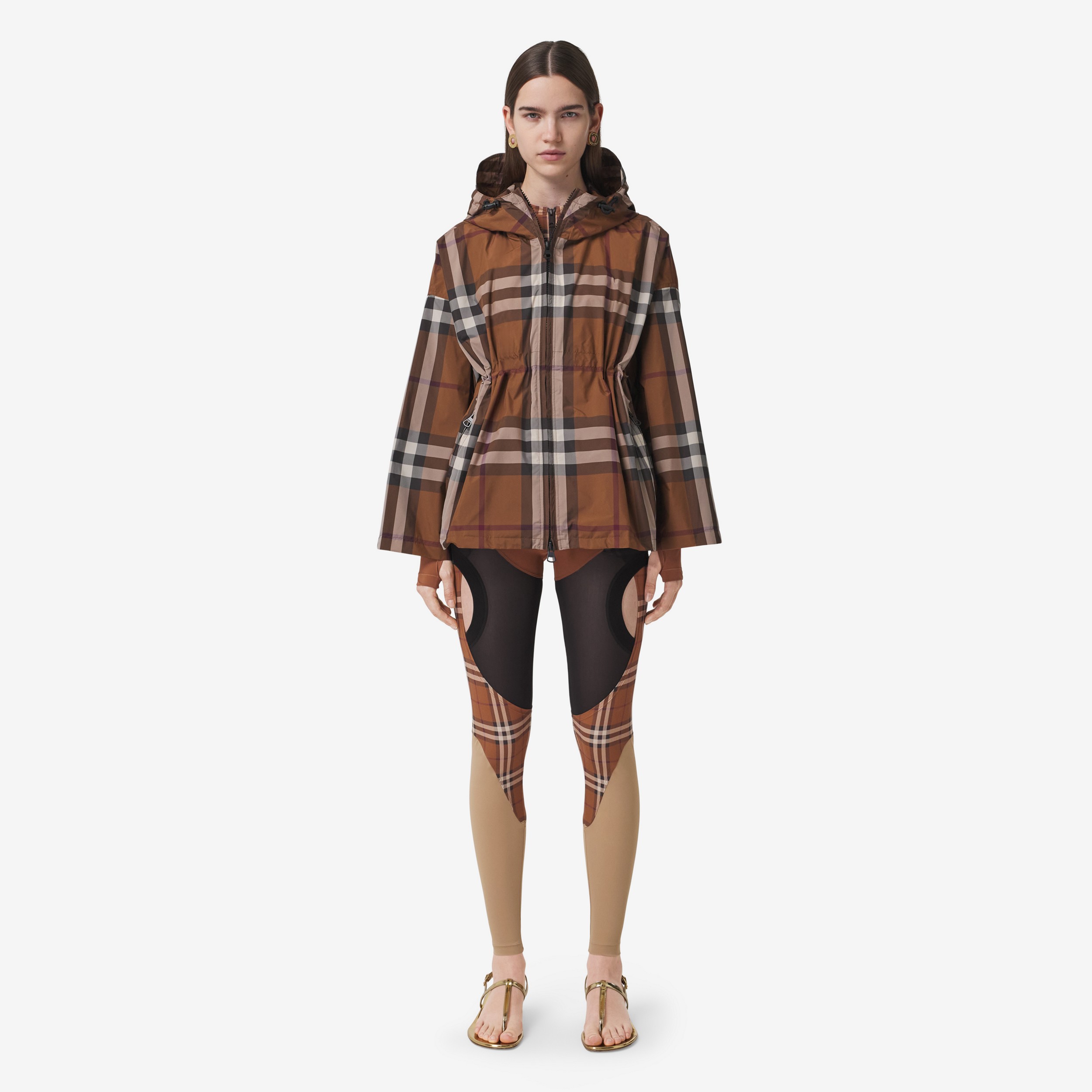 Check Hooded Jacket in Dark Birch Brown - Women | Burberry® Official - 2