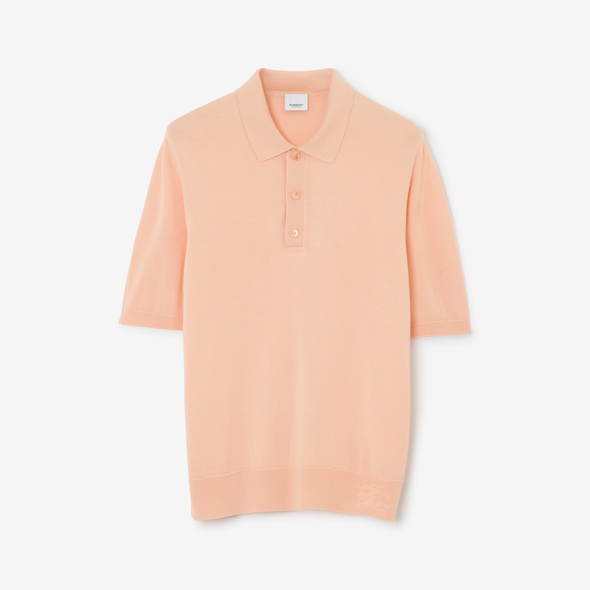 Wool Silk Polo Shirt in Soft Peach Pink - Men | Burberry® Official - 1