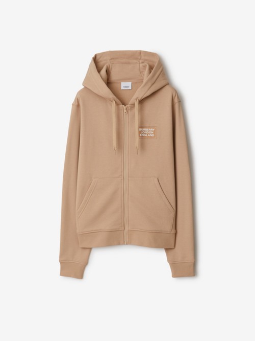 Burberry Cotton Zip Hoodie In Soft Fawn
