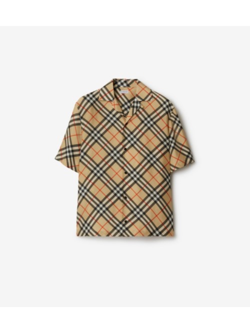 Shop Burberry Oversized Check Silk Shirt In Sand