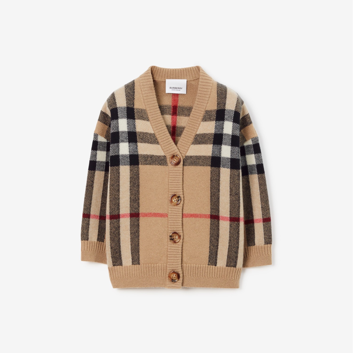 格纹羊毛羊绒混纺开衫 (典藏米色) - 儿童 | Burberry® 博柏利官网