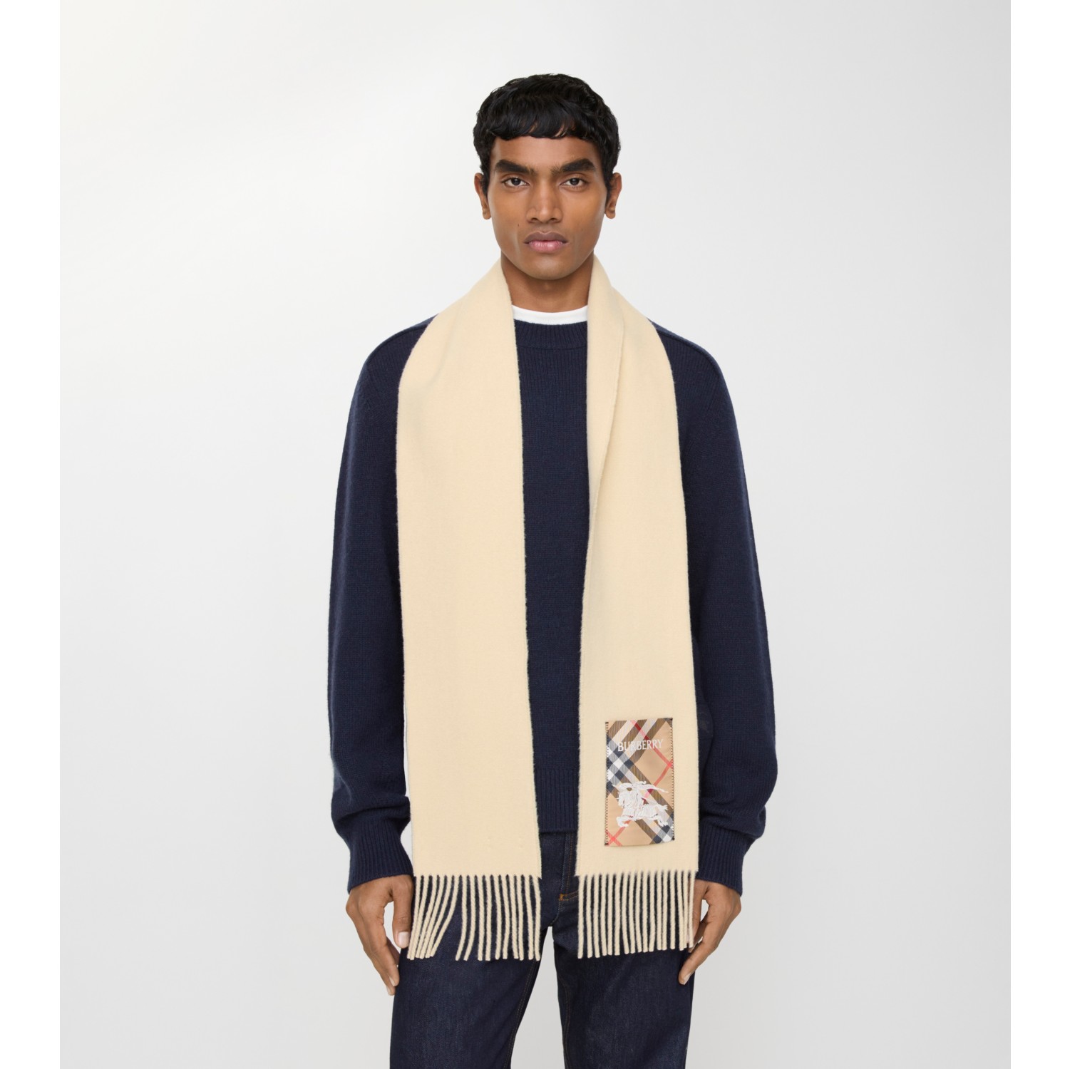 Check Label Cashmere Scarf in Nutmeg | Burberry® Official