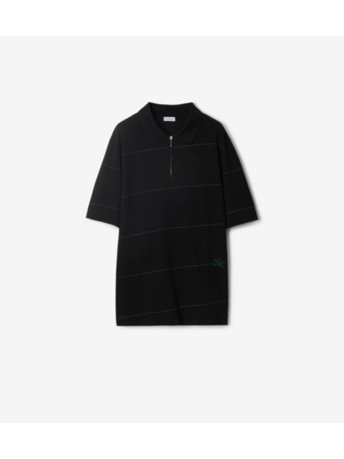 Shop Burberry Striped Cotton Polo Shirt In Black