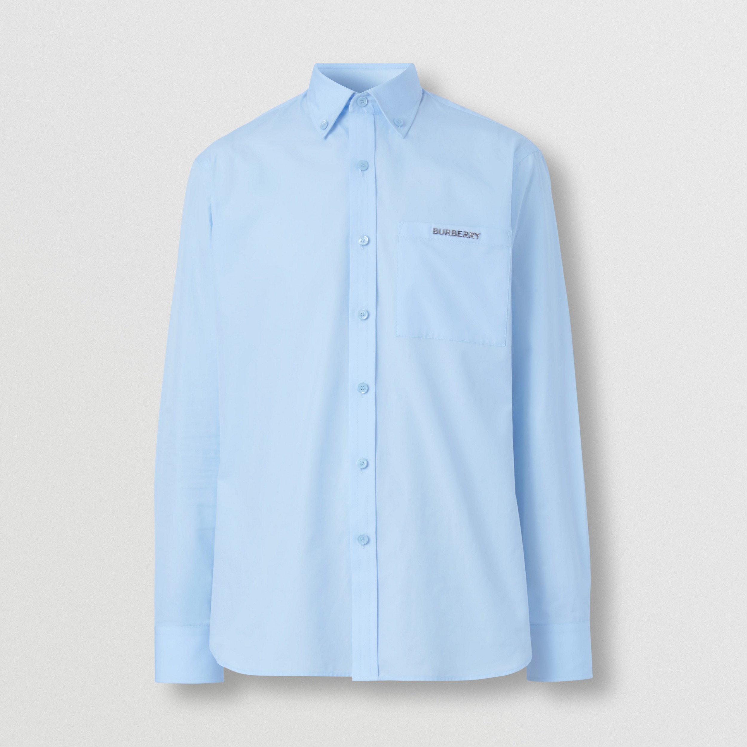 Slim Fit Button-down Collar Logo Detail Cotton Shirt in Pale Blue - Men | Burberry® Official - 4