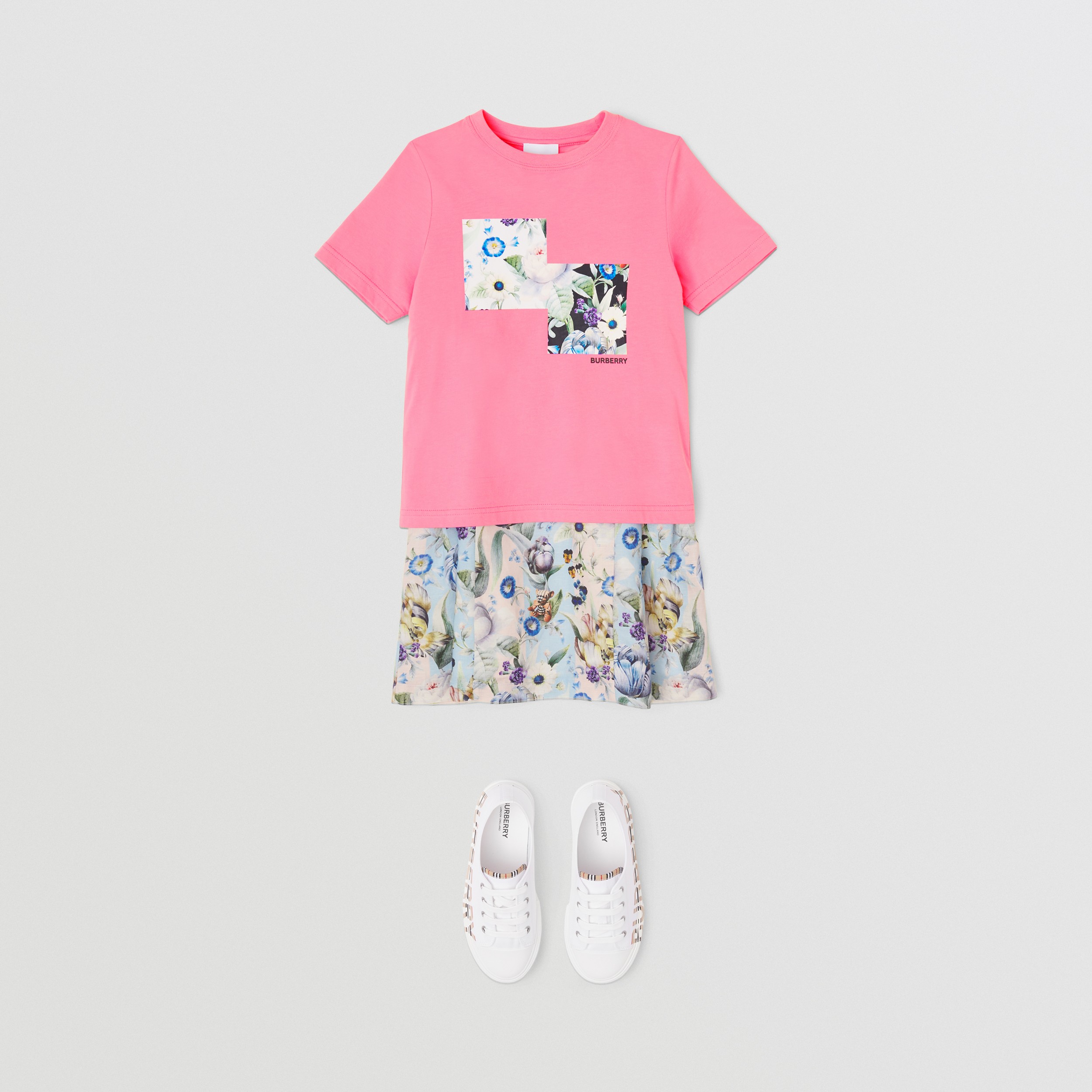 Montage Print Cotton T-shirt in Bubblegum Pink - Girl | Burberry® Official - 3