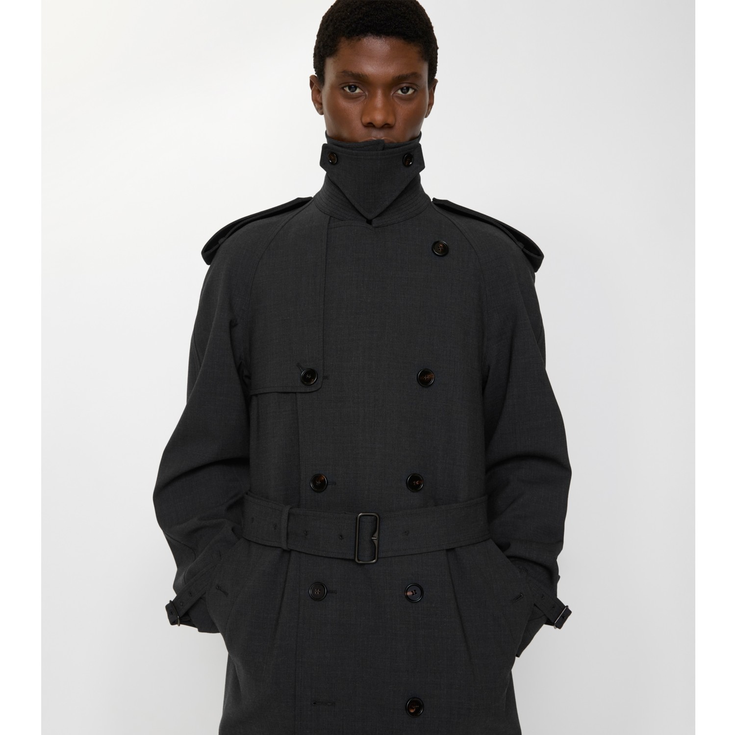 Long Bonded Stretch Wool Trench Coat in Onyx grey melange - Men, Cotton | Burberry® Official
