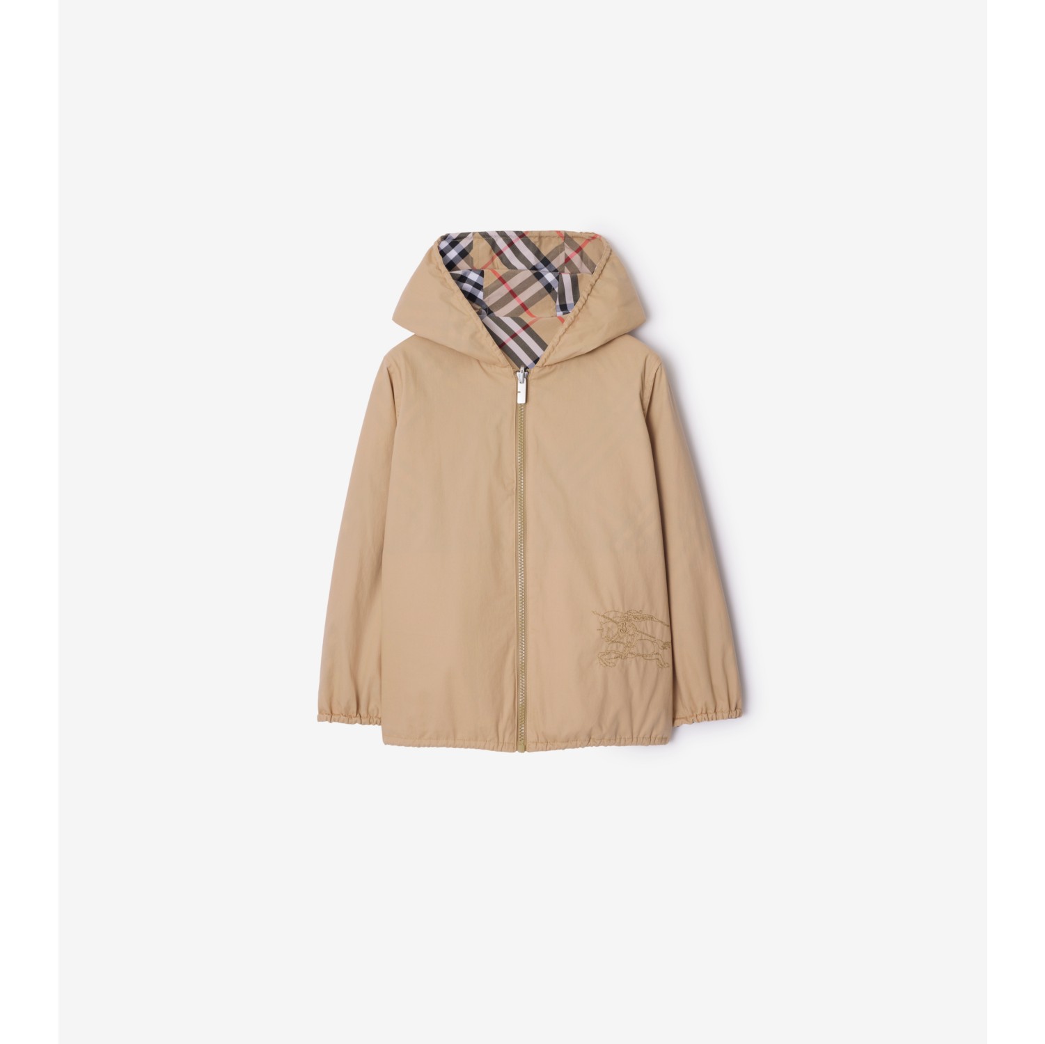 Reversible Check Cotton Blend Jacket in Sand Burberry Official