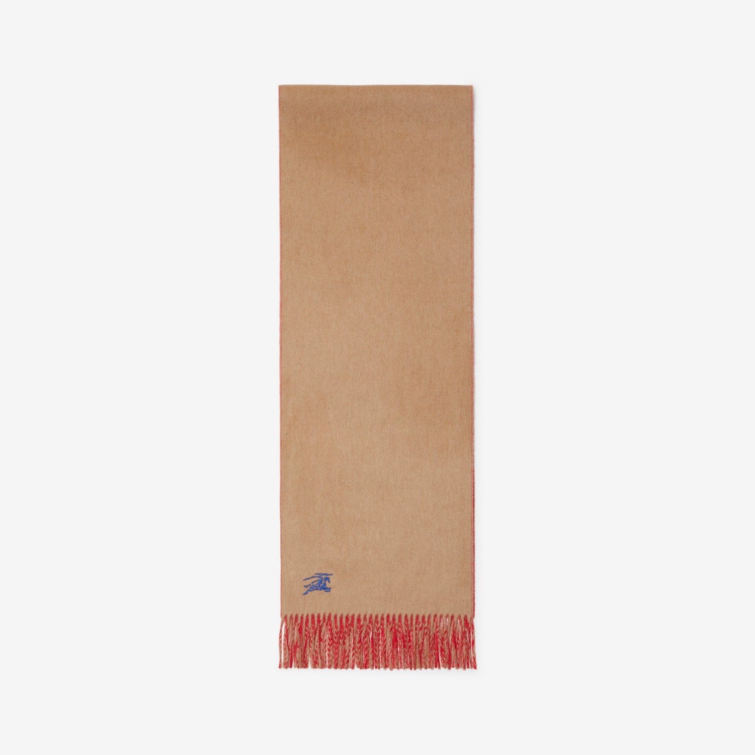 双面两用马术骑士徽标羊绒围巾 (邮筒红 / 驼色) | Burberry® 博柏利官网