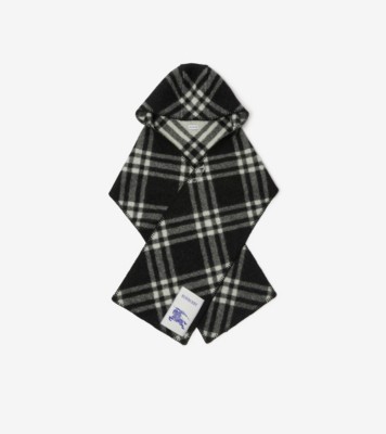 チェック ウール フーデッドスカーフ (ブラック) | Burberry