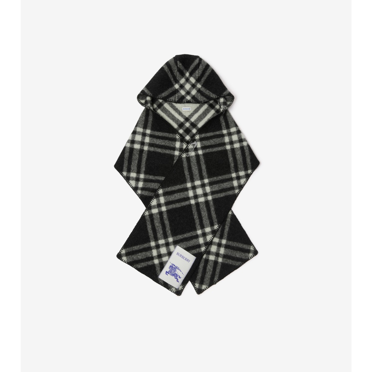 Burberry Check Wool Hooded Scarf In Black