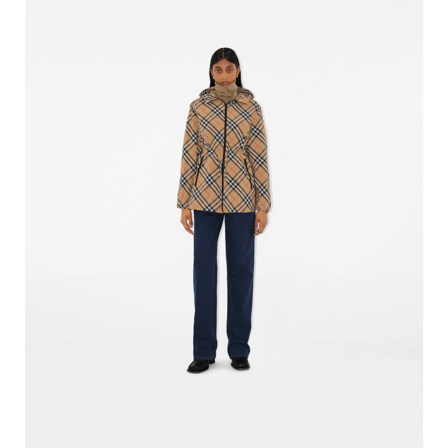 Check Nylon Jacket in Sand Women Burberry Official