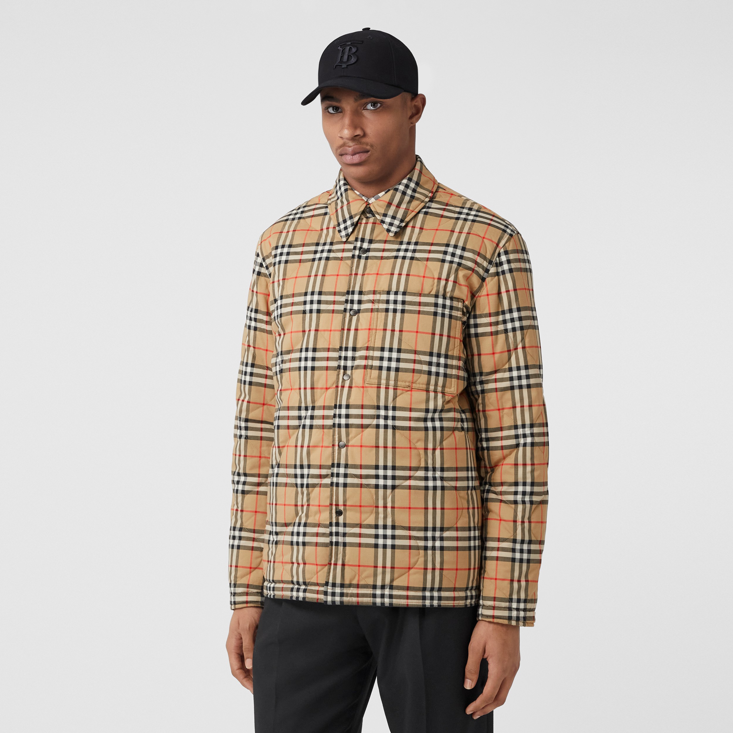 Reversible Vintage Check Thermoregulated Overshirt in Black | Burberry® Official - 1
