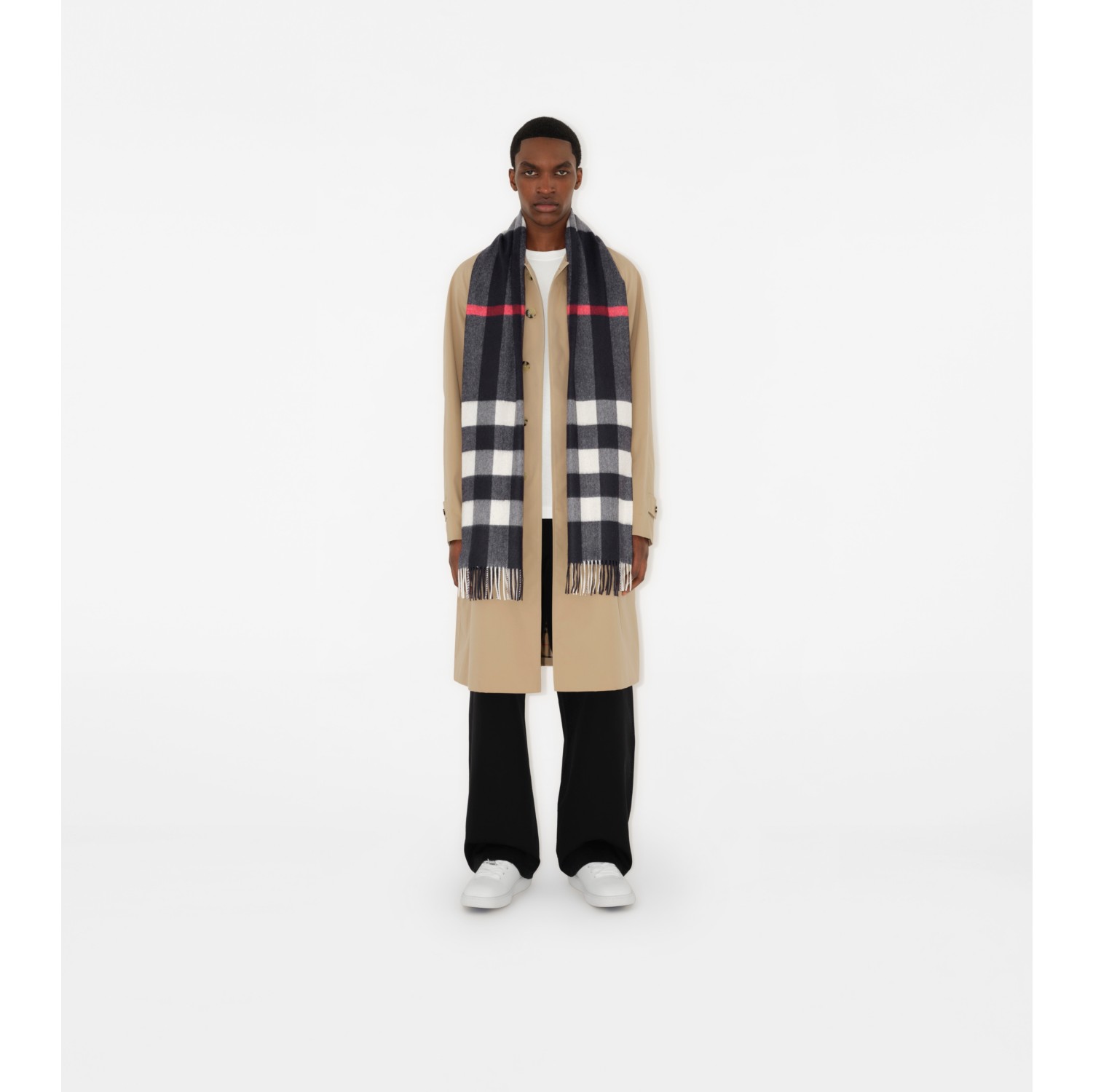 Check Cashmere Scarf in Navy | Burberry® Official