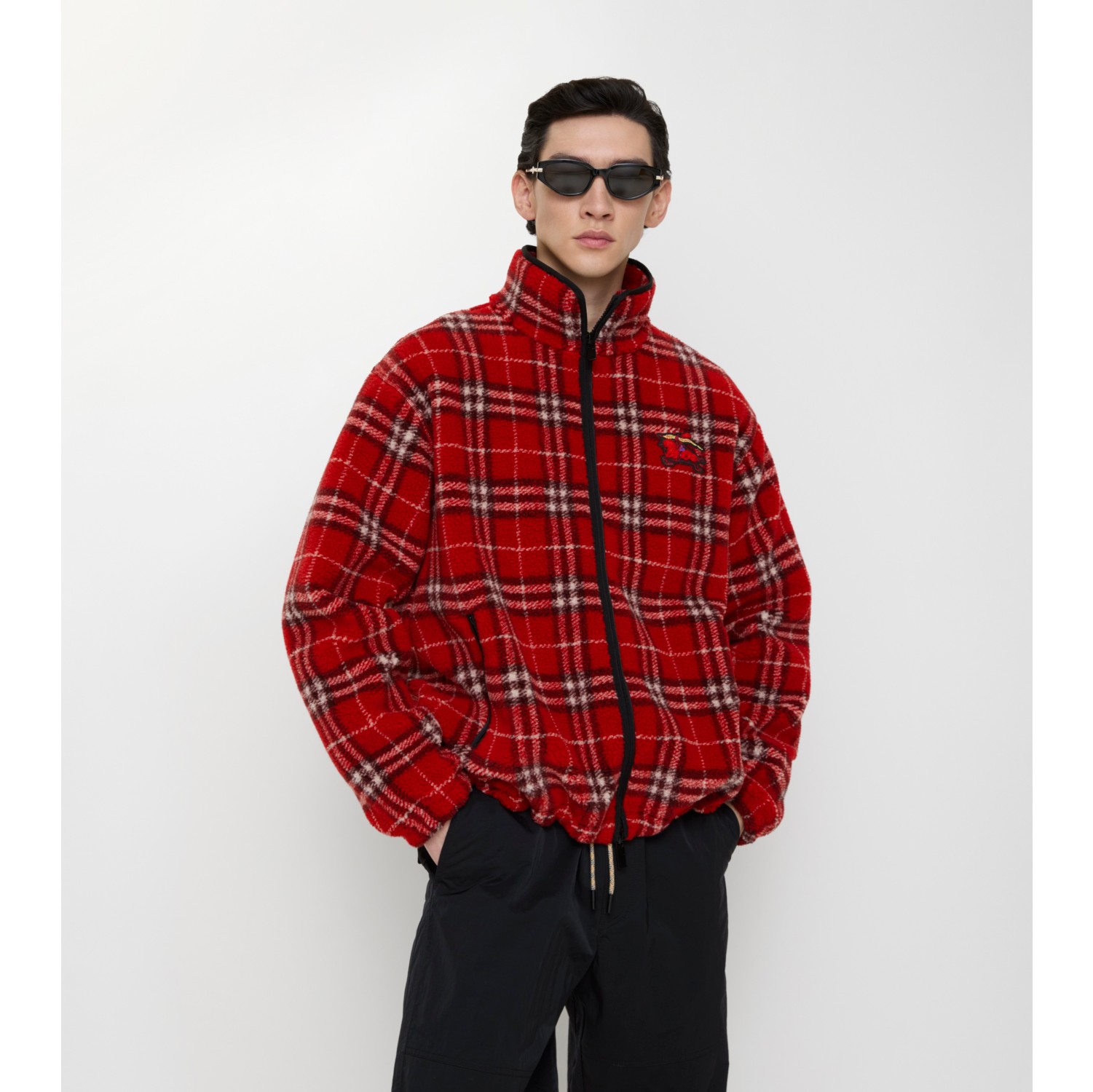 Check Wool Cashmere Blend Fleece in Crayon red - Men | Burberry® Official