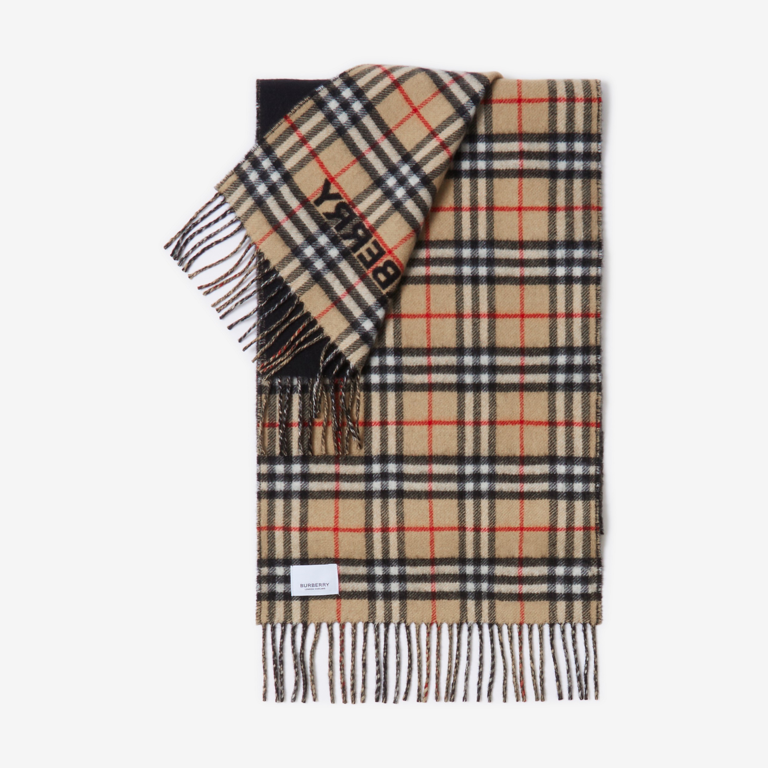 双面两用格纹羊绒围巾 (典藏米色 / 黑色) | Burberry® 博柏利官网 - 3