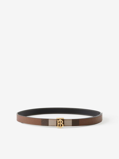Burberry Check And Leather Reversible Tb Belt In Brown